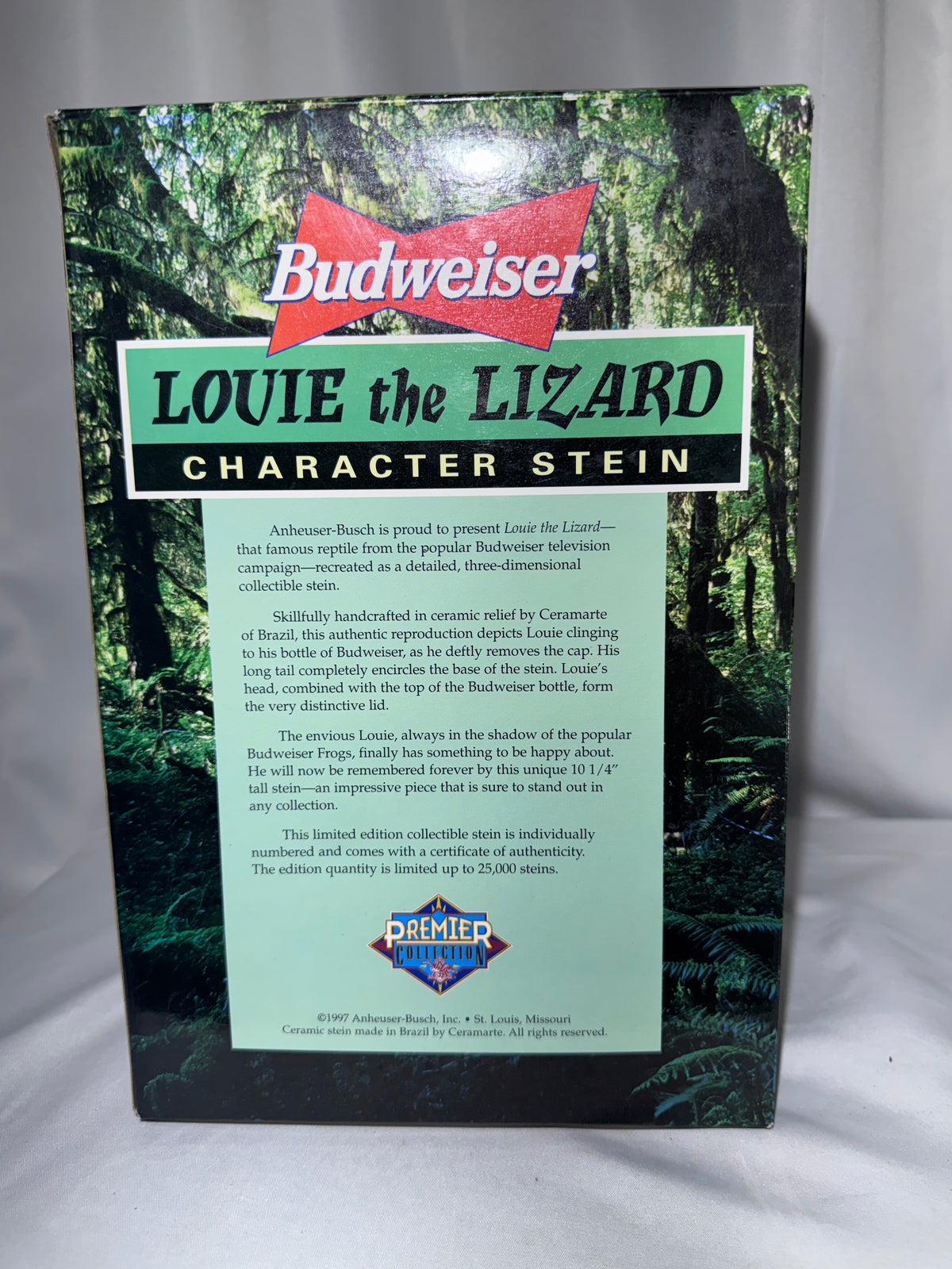 Vintage 1997 Budweiser Louie the Lizard Character Stein CS344 – Ceramarte Brazil – Boxed