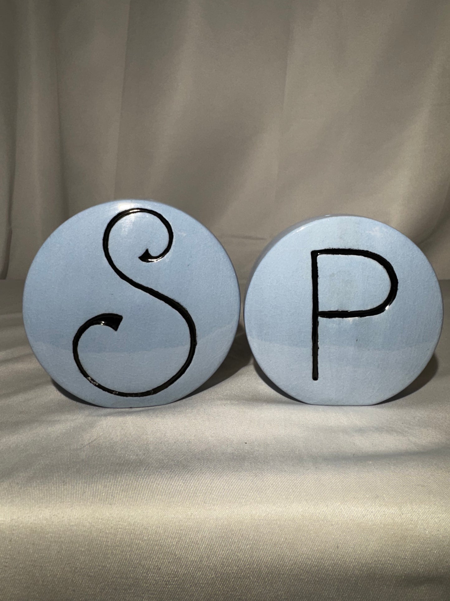 Vintage Blue Smiley Face Salt & Pepper Shakers Ceramic Happy Face Set Retro 1970s
