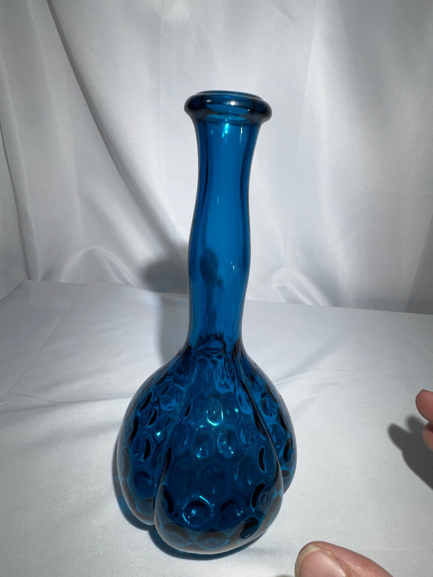 Vintage Mid-Century Jamestown Blue Glass Barber Bottle – Thumbprint / Coin-Dot Pattern