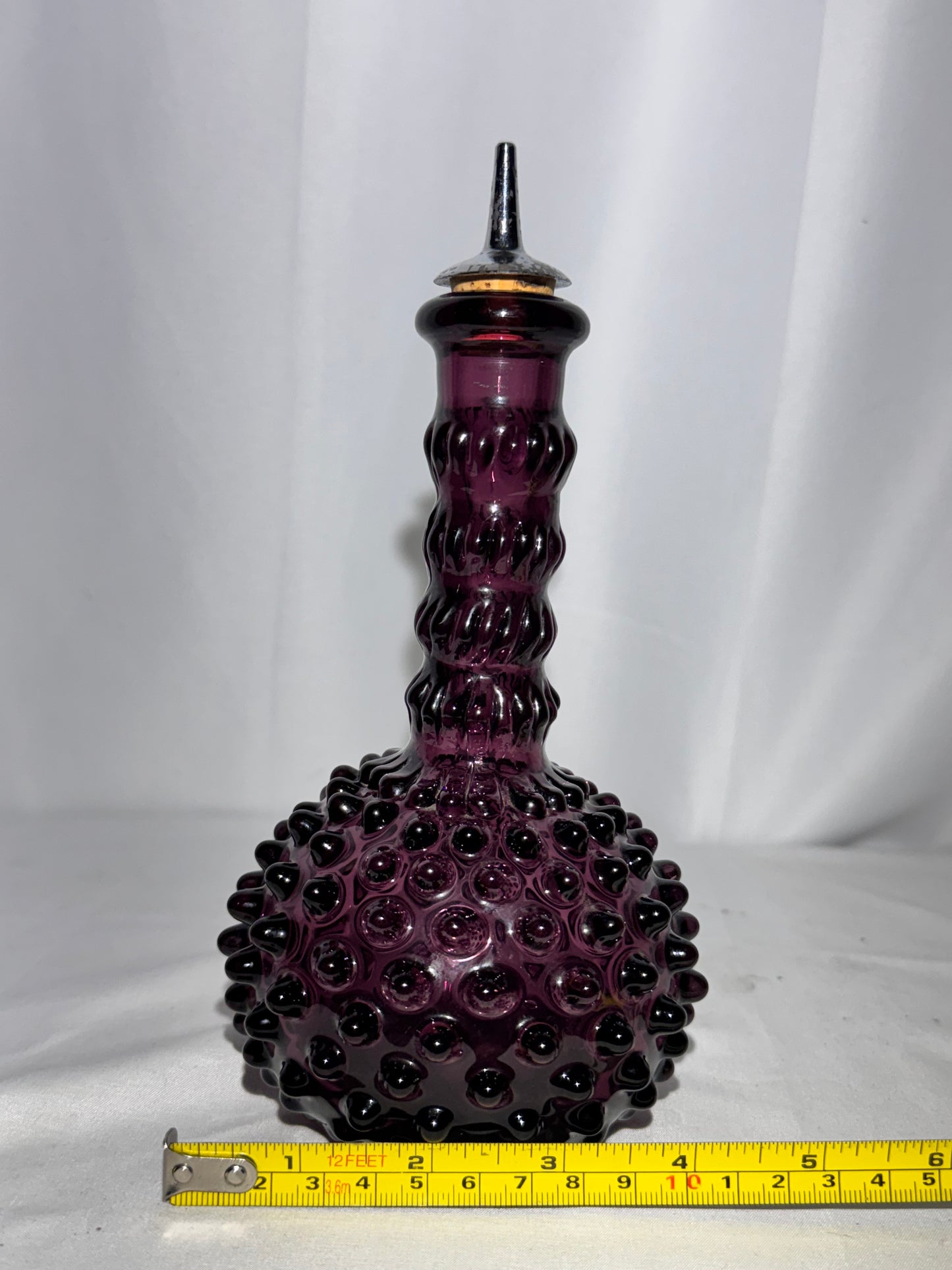 Vintage Amethyst Purple Hobnail Glass Genie Bottle Decanter / Barber Bottle