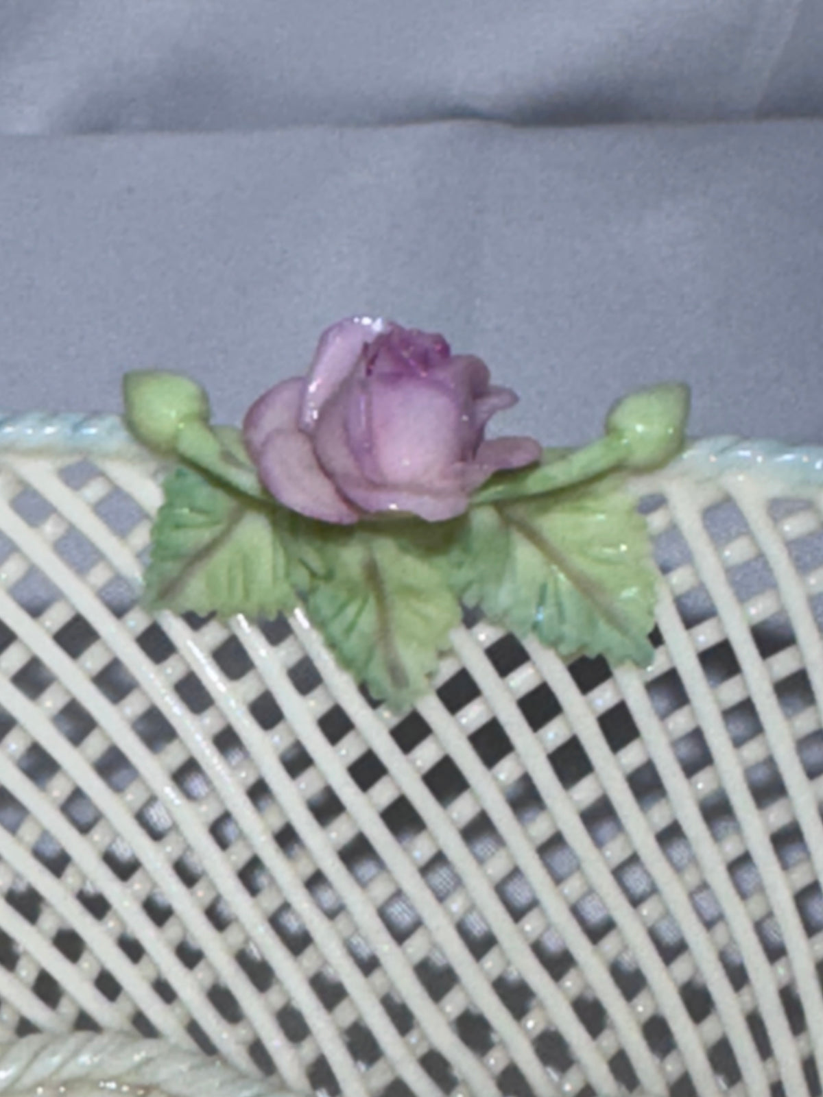 Vintage Irish Belleek Porcelain Four-Strand Woven Basket with Pink Roses – Made in Ireland