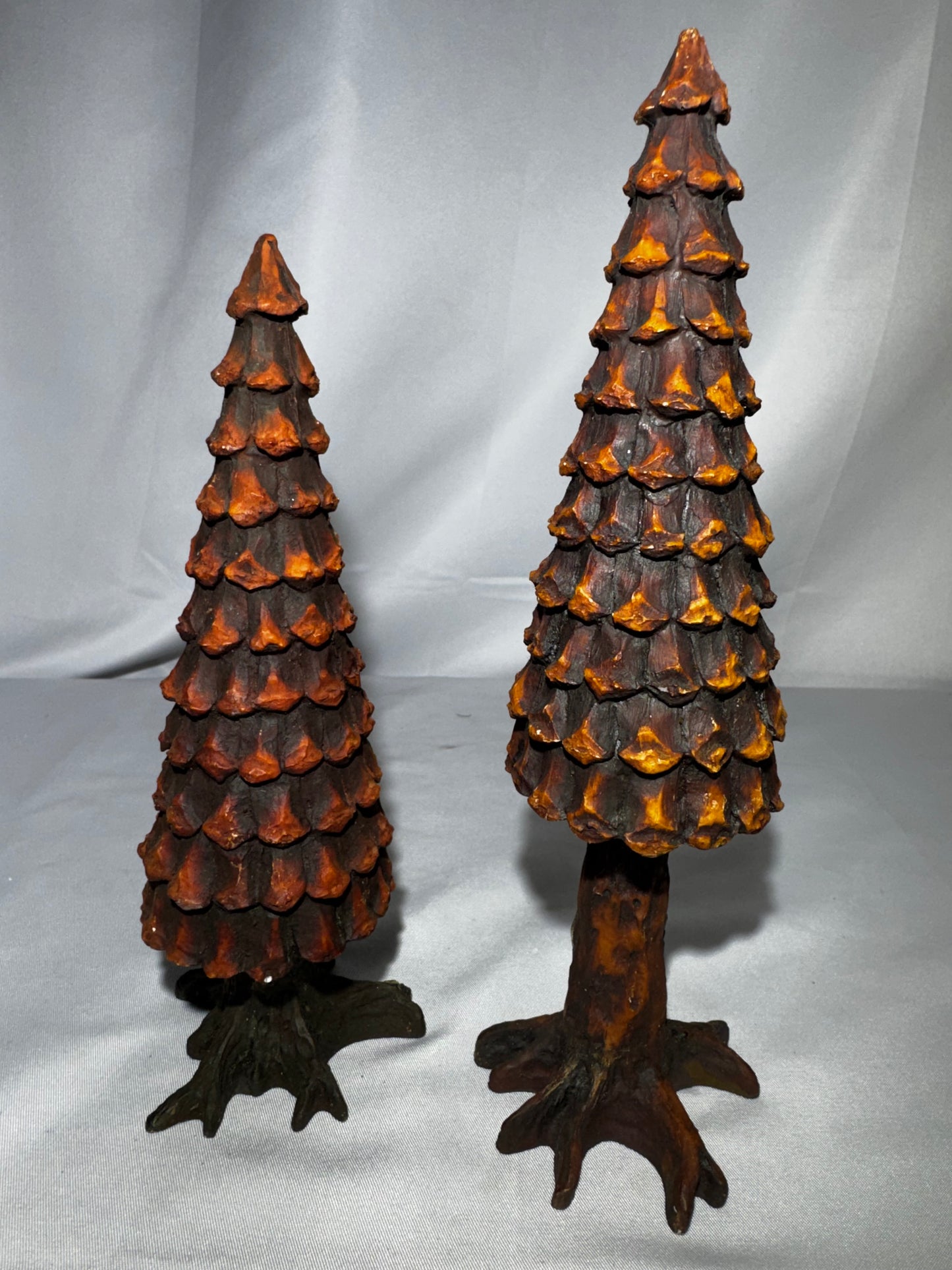 Department 56 Village Pine Cone Trees Set of 2 #5221-3 Retired Hand Painted Porcelain 7” & 8”