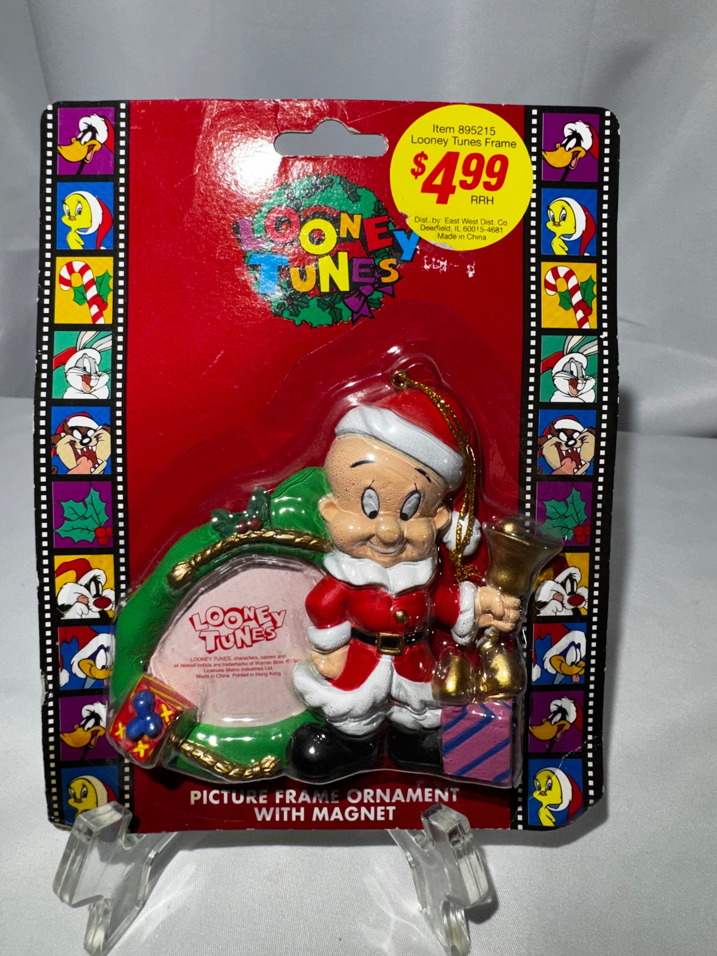 1997 Looney Tunes Elmer Fudd Santa Picture Frame Christmas Ornament Magnet Vintage