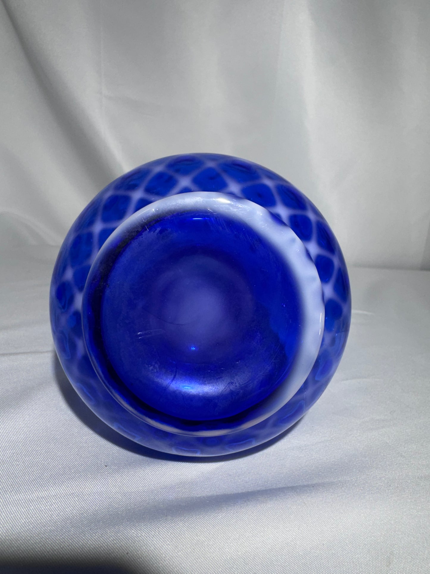 Rare Vintage Cobalt Blue Opalescent Snowflake Glass Barber Bottle