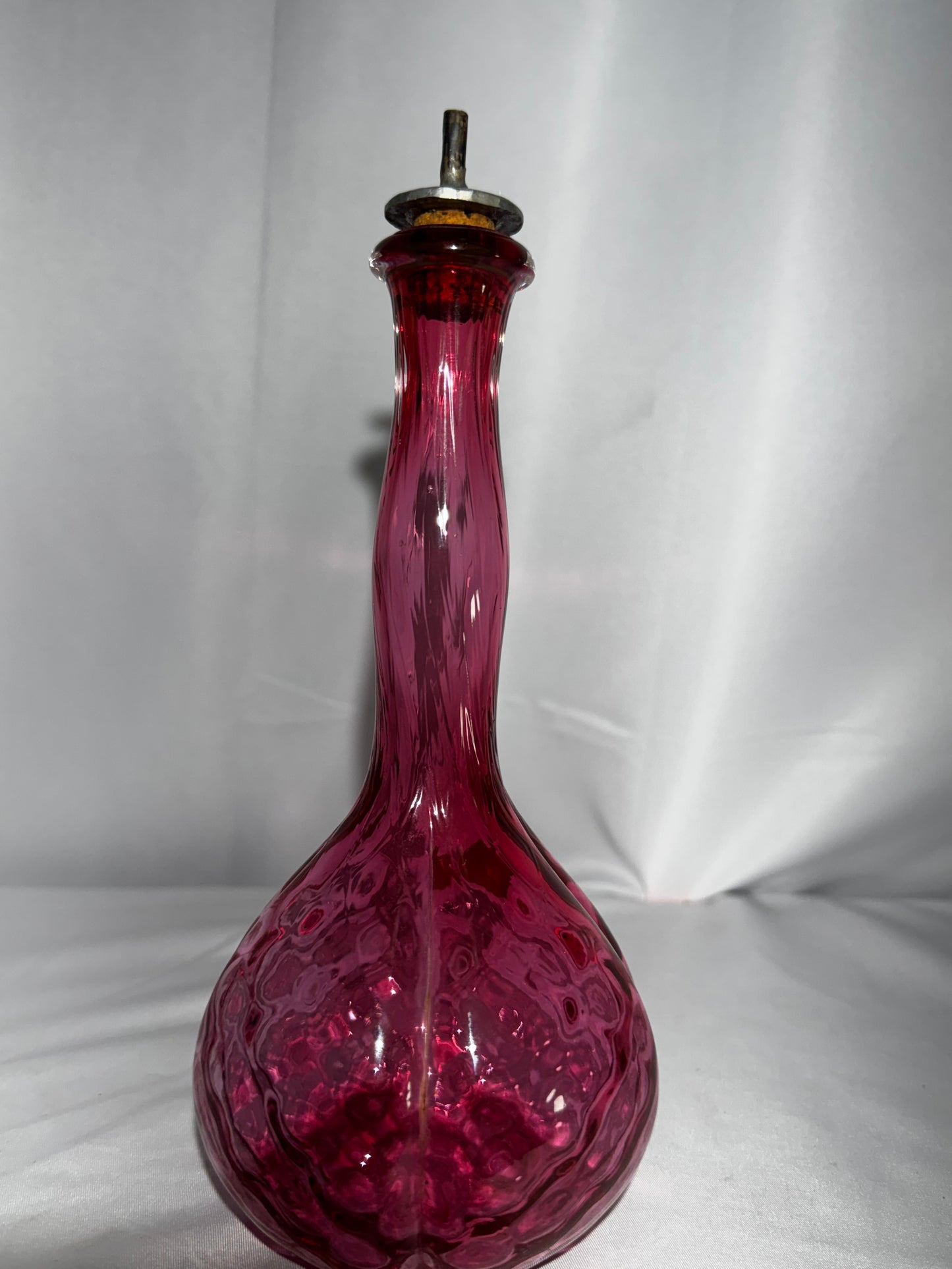 Vintage Fenton Cranberry Glass Barber Bottle – Quilted Pattern Bitters Style Decanter