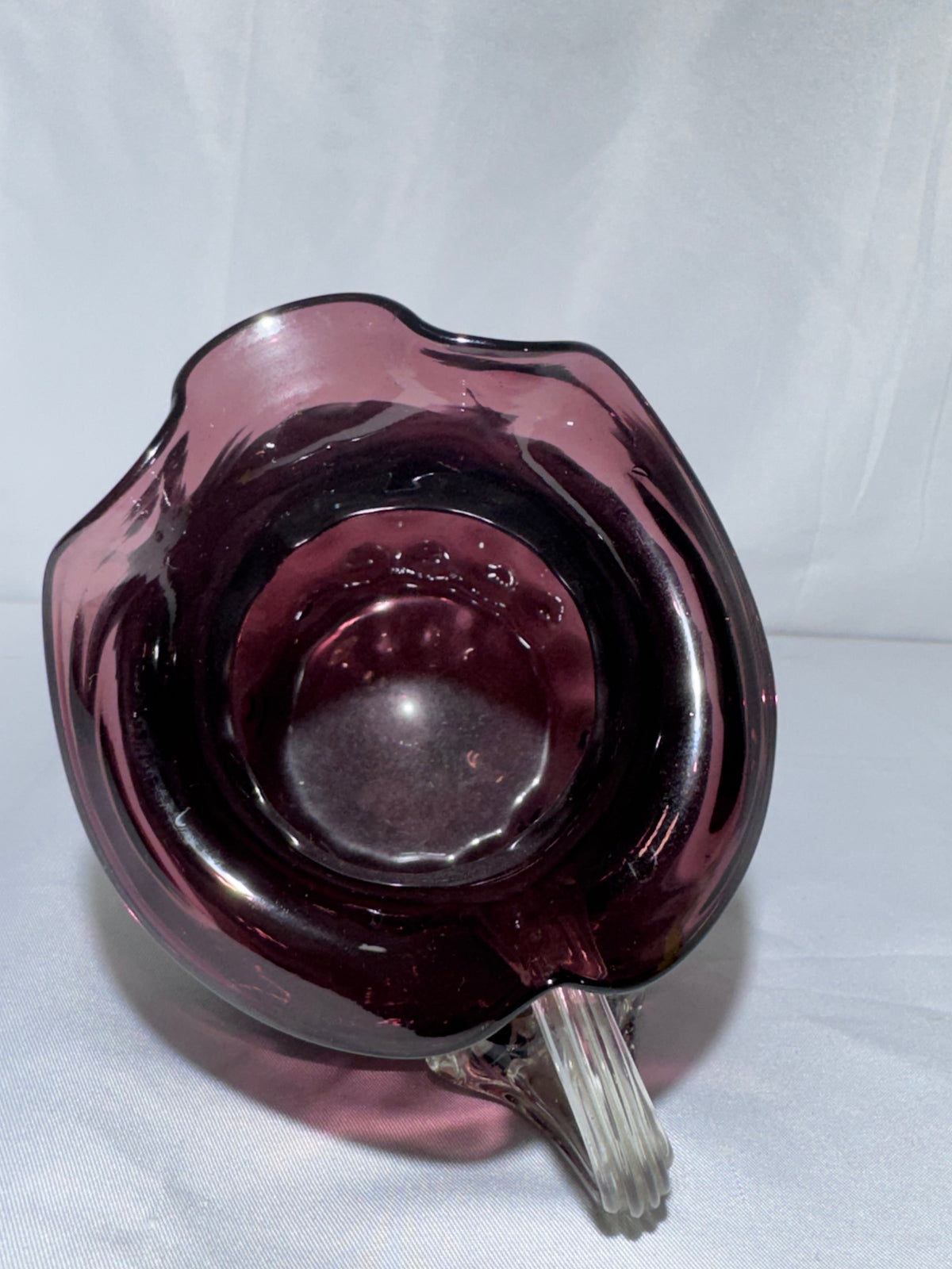 Vintage Hand-Blown Purple Amethyst Glass Coin Dot Small Pitcher / Creamer Ruffled Rim 1940’s-1950’s