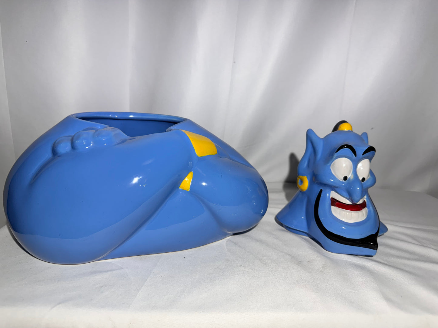Vintage Disney Aladdin Genie Ceramic Cookie Jar Bust Thailand 10”