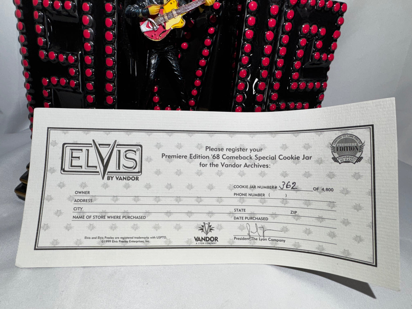Vandor Elvis Presley 1968 Comeback Special Cookie Jar LE #362/4800 w/ Box 1999