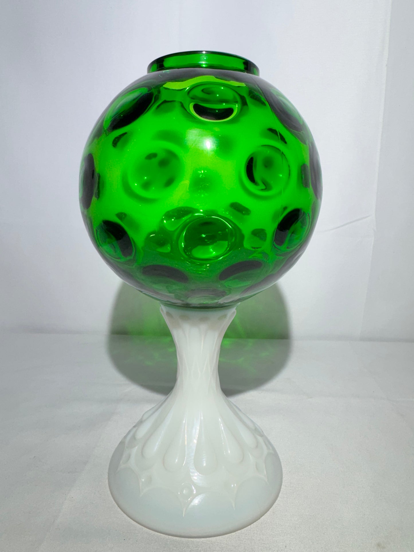 Fenton Coin Pedestal Ivory Ball Rose Bowl – Green & Milk Glass