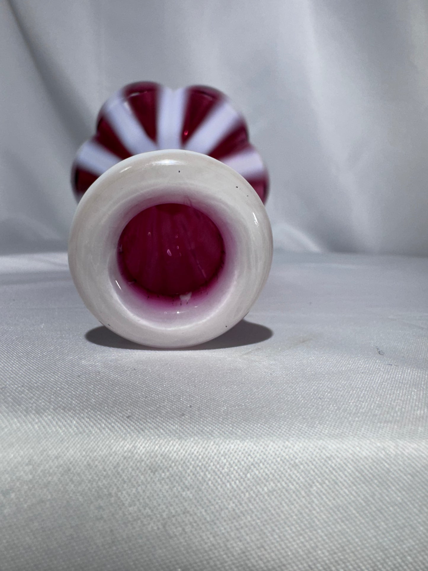 Vintage Cranberry Opalescent Striped Glass Barber Bottle – 7½” – No Stopper