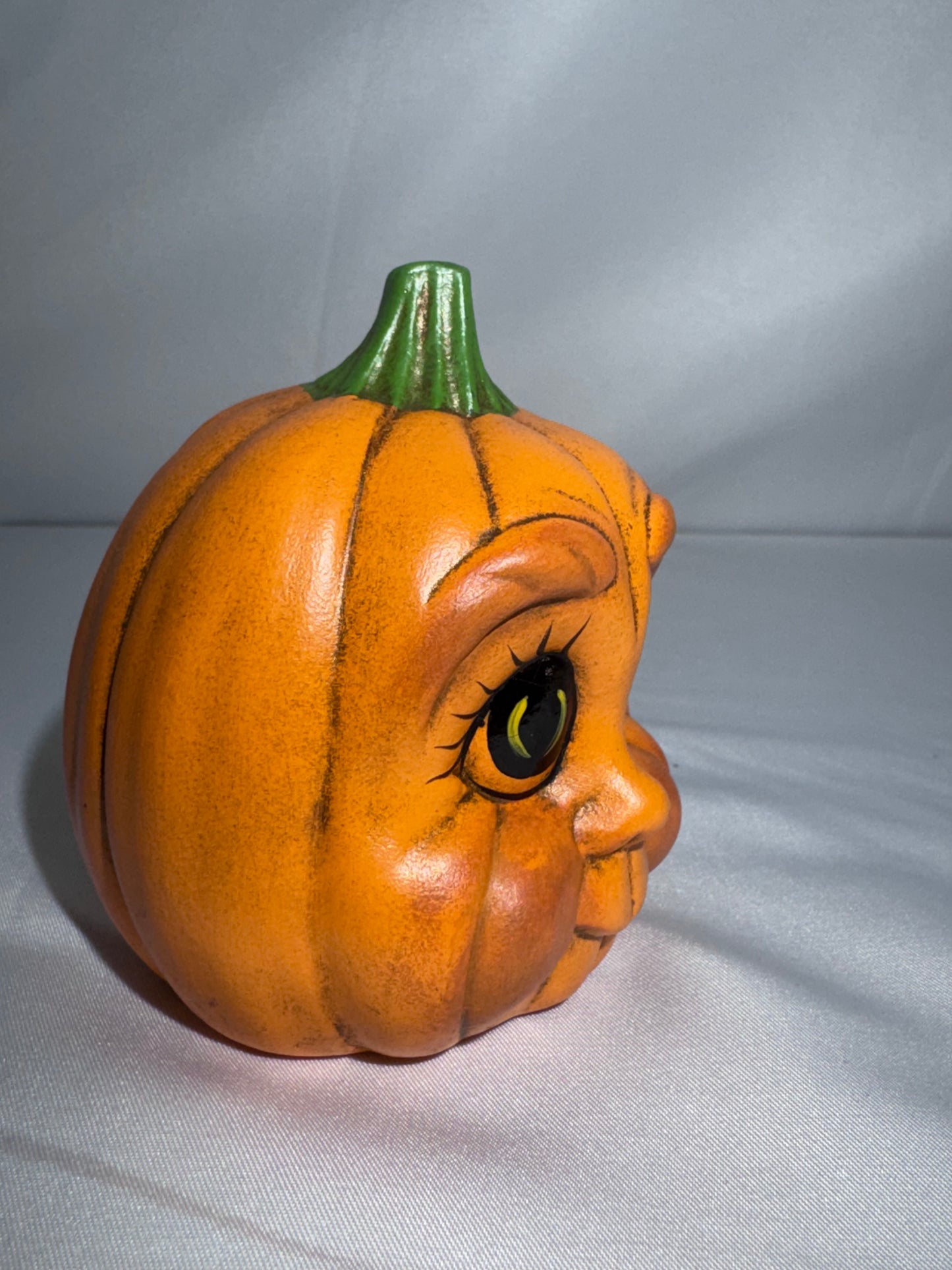 Vintage 1999 Ceramic Pumpkin Baby Face Figurine Hand Painted Fall Halloween