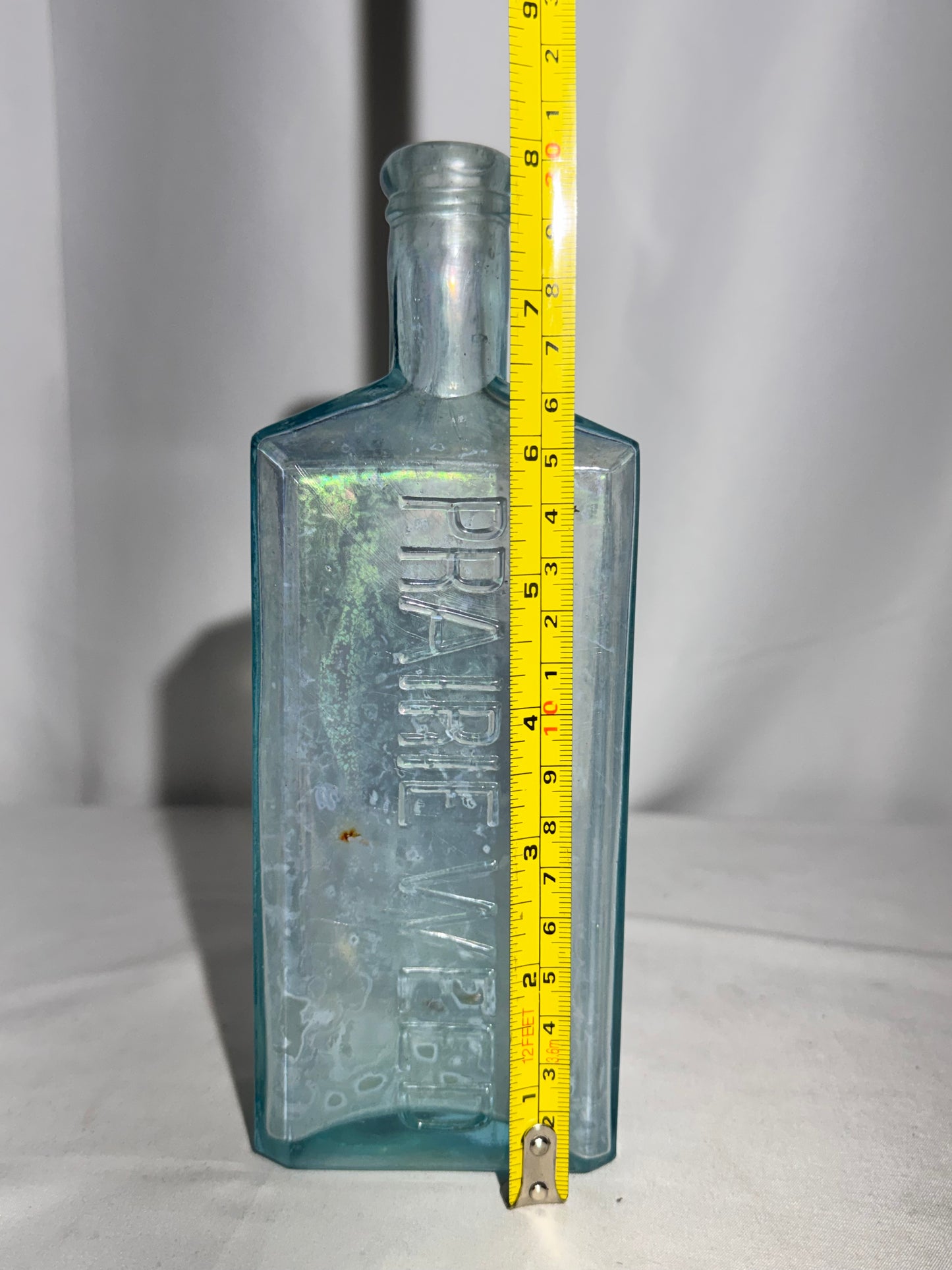 Antique “PRAIRIE WEED” Aqua Glass Medicine Bottle – Embossed Patent Medicine
