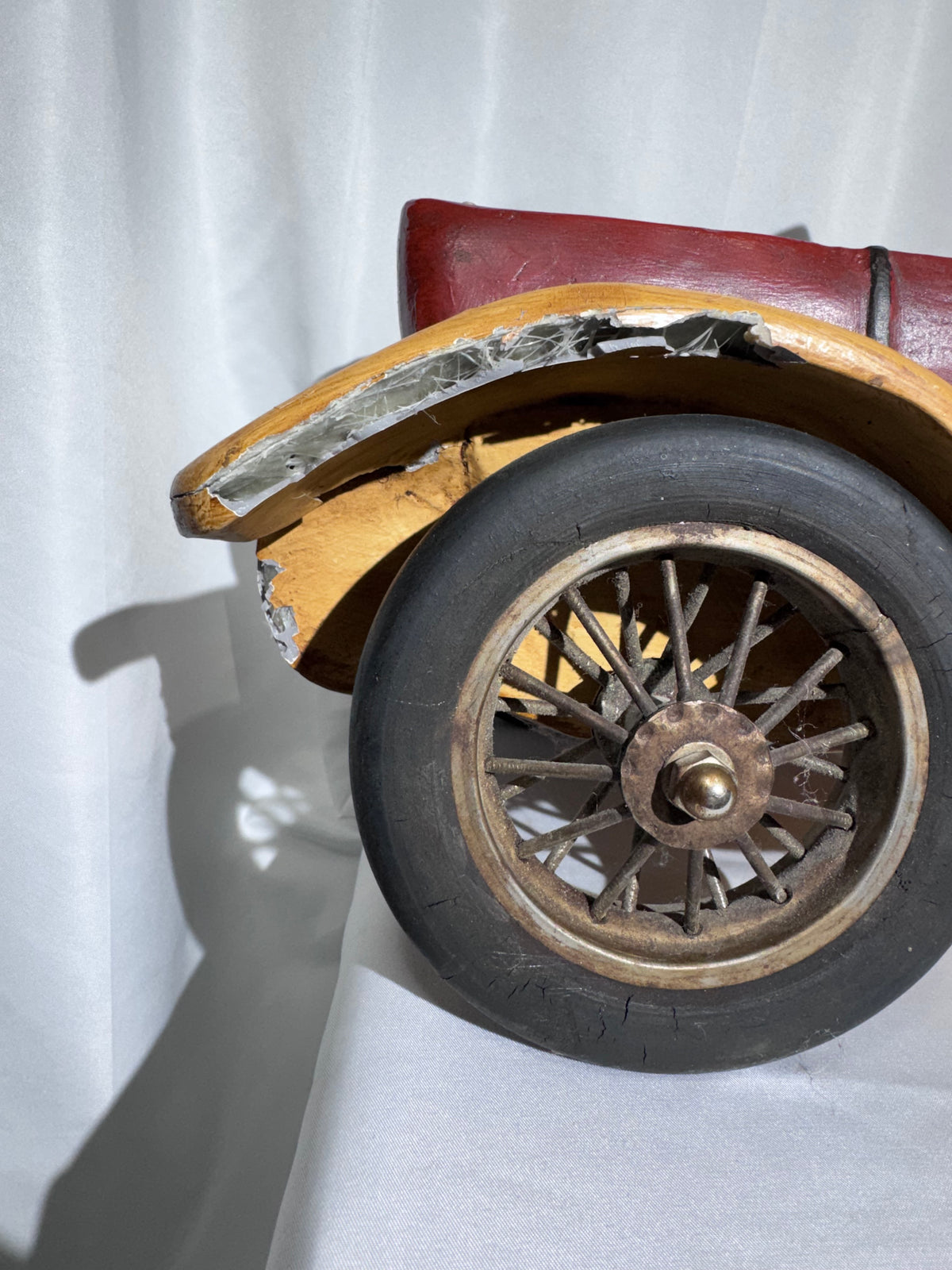 Antique Style 1913 Touring Car Wooden Sculpture Hand Painted Driver Top Hat 26.5” Read