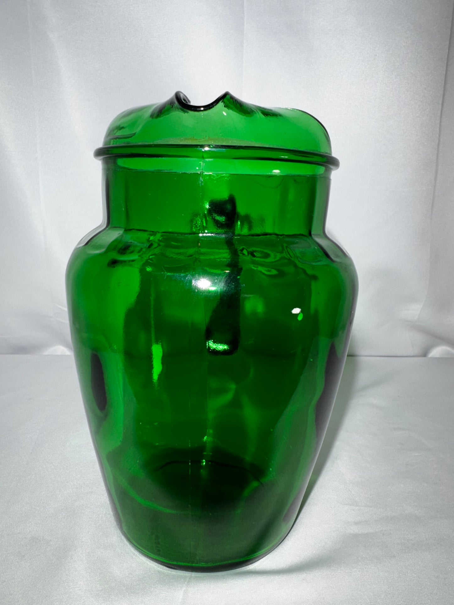 Vintage Anchor Hocking Forest Green Glass Pitcher Ice Lip 1950s–1960s