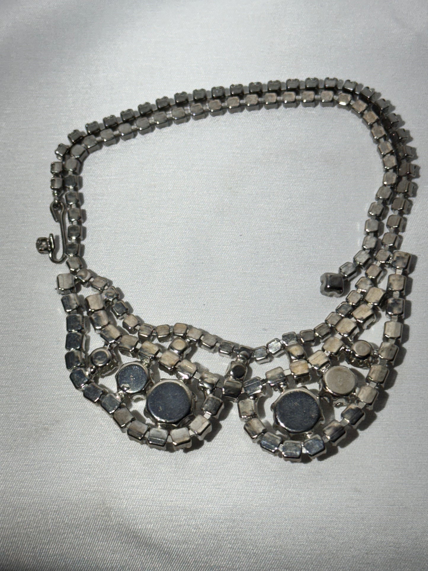 Vintage Clear Rhinestone Choker Necklace – Silver Tone – Elegant Sparkle – 16” Adjustable- Women’s jewelry