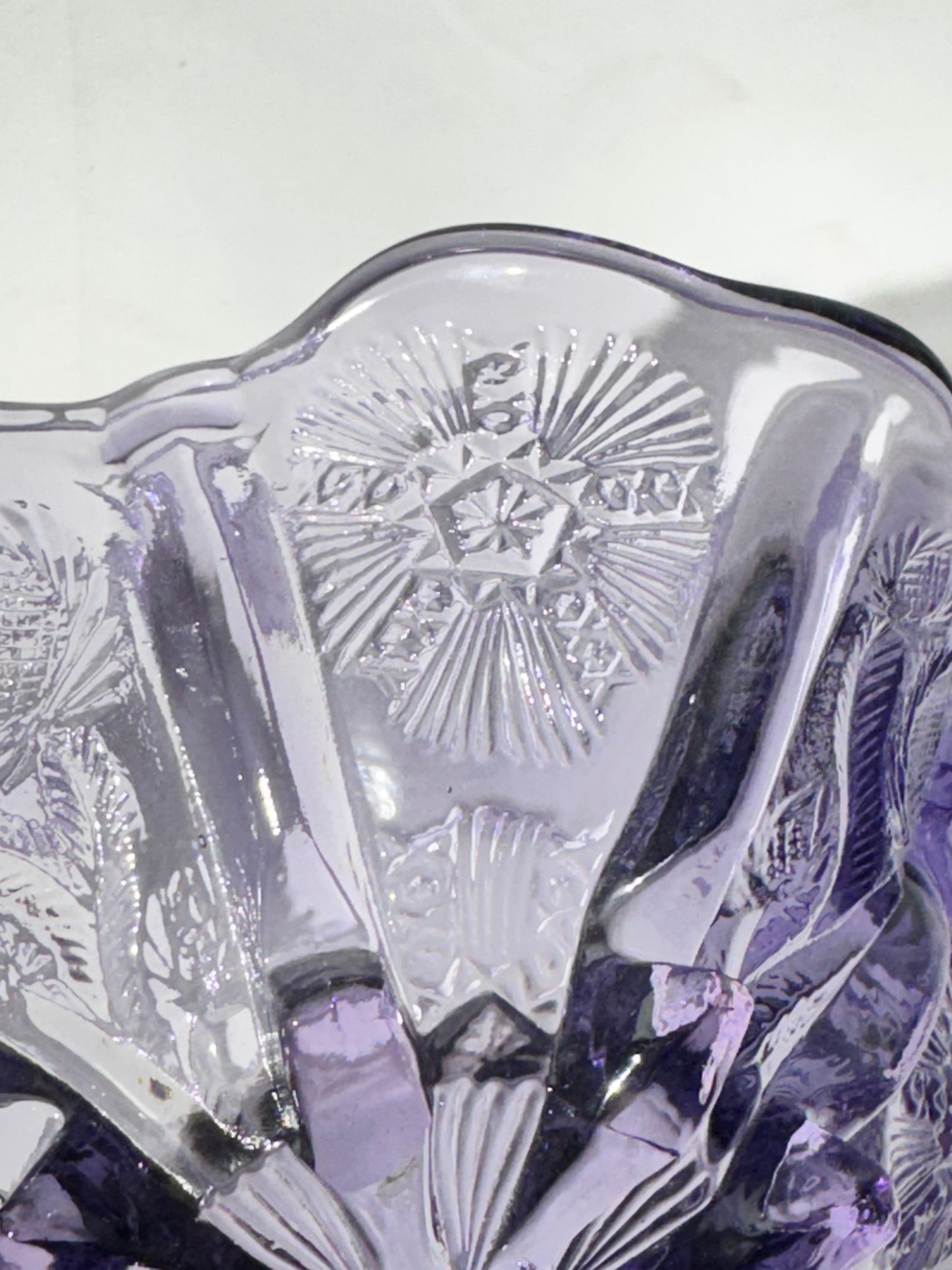 Fenton Glass Basket – Thistle Pattern – Approx. 6 ½” Tall – Original Fenton Sticker