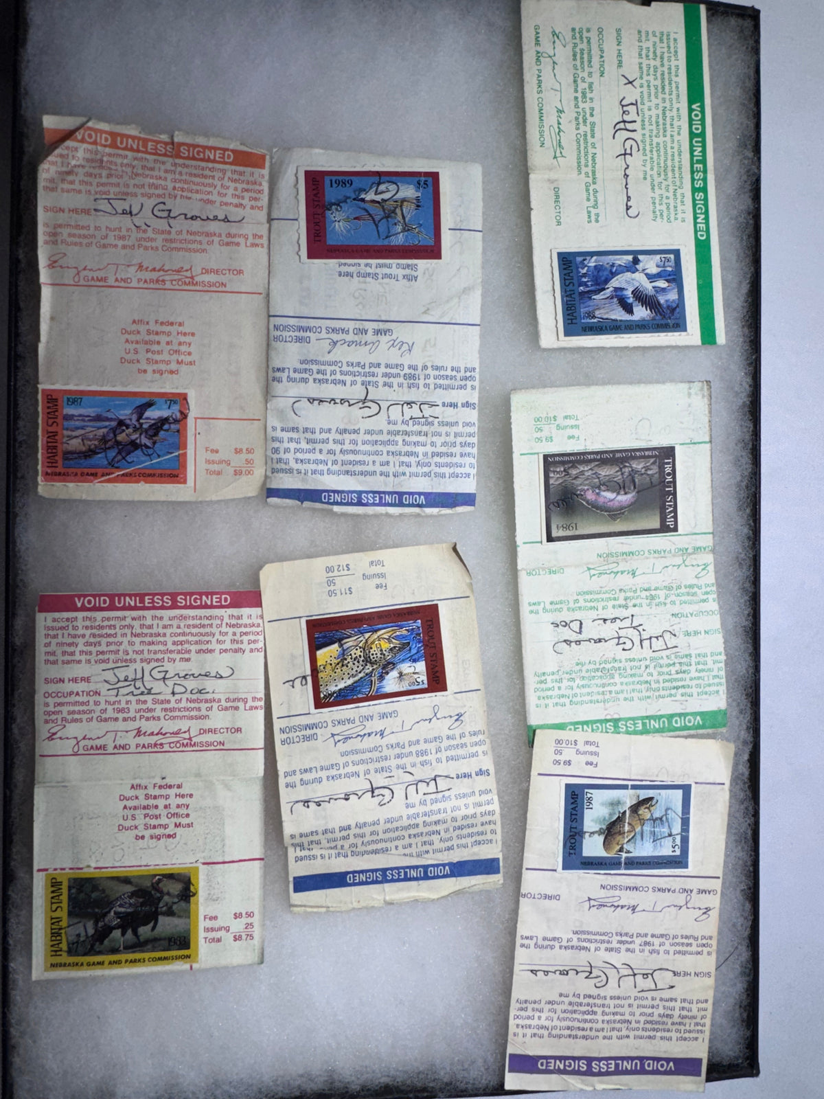 Vintage 1980s Nebraska Hunting & Fishing Permits Set of 7 License Ephemera