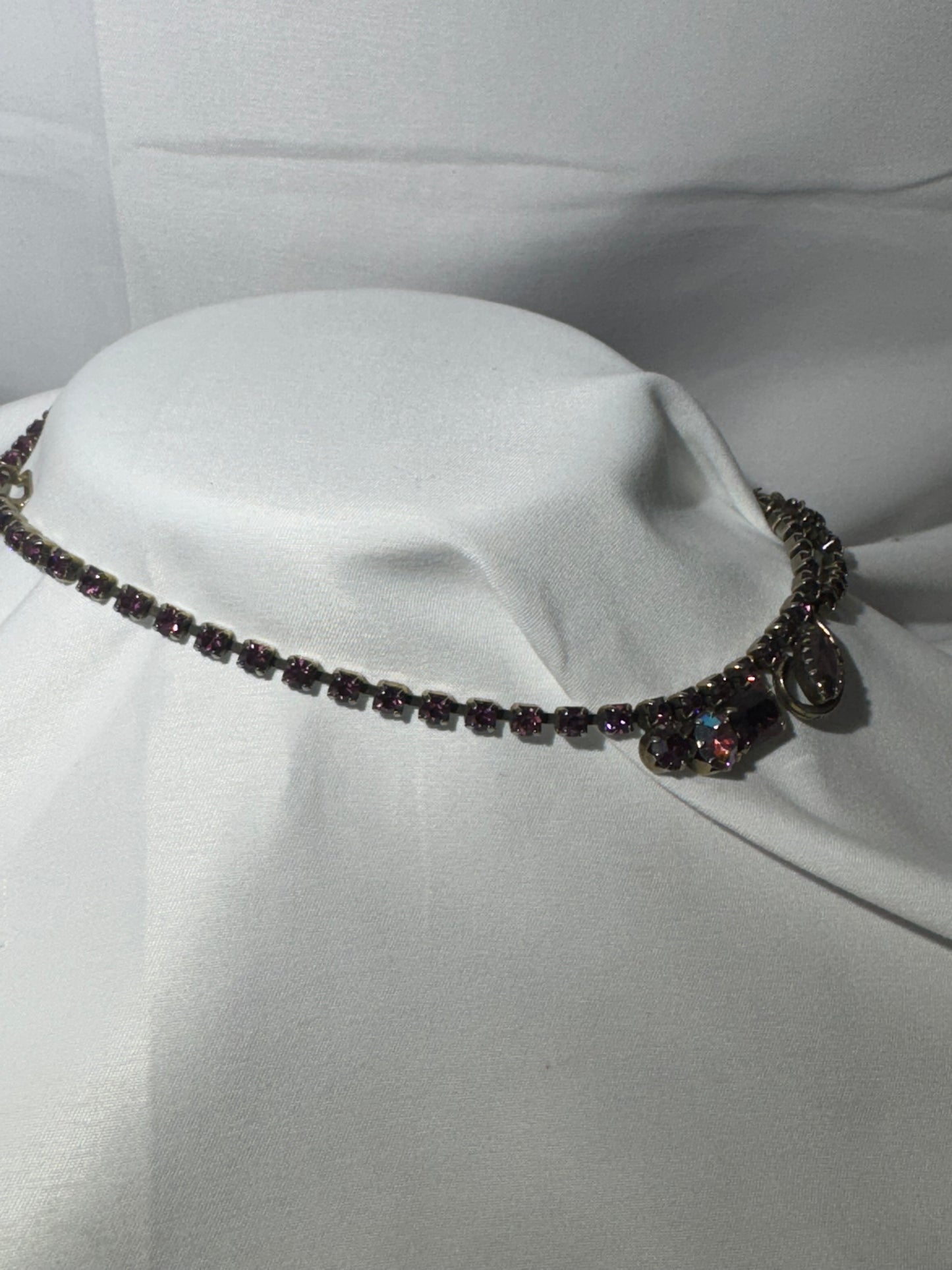 Vintage Purple Rhinestone Necklace – Adjustable 17” – Dark Silver Tone Setting- Women Jewelry