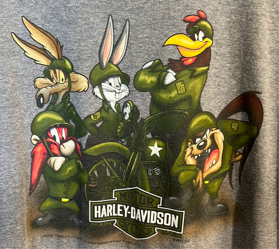 Looney Tunes in military Harley Davidson motorcycle T-shirt