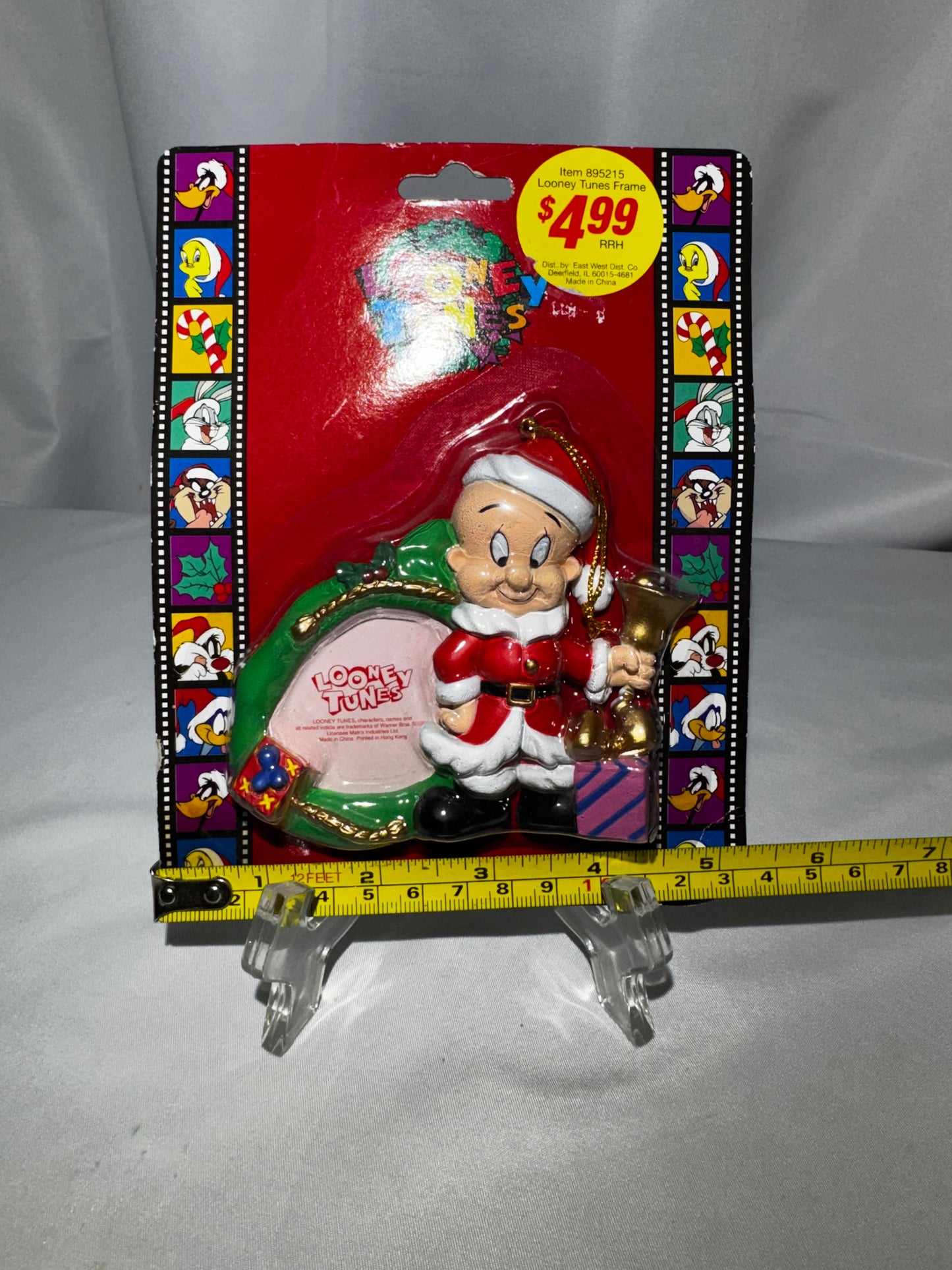 1997 Looney Tunes Elmer Fudd Santa Picture Frame Christmas Ornament Magnet Vintage