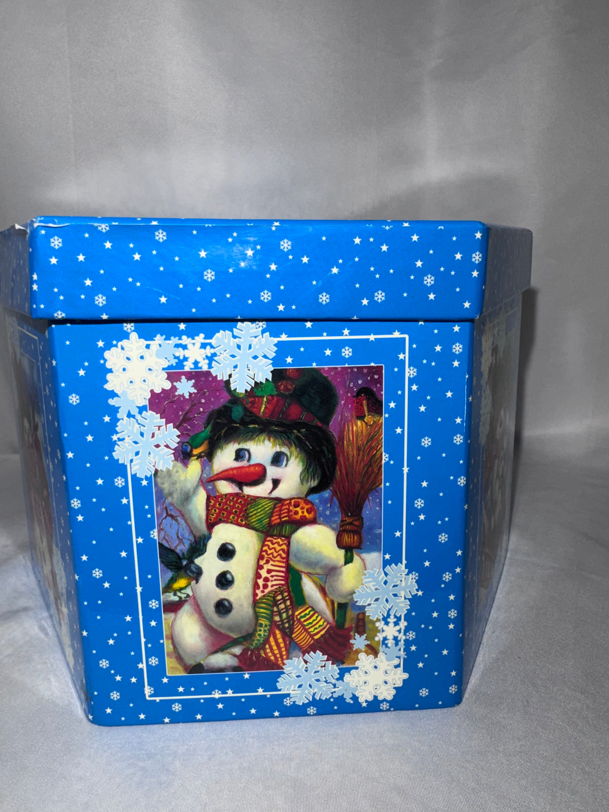 Vintage Frosty Snowman Christmas Ornaments Set of 12 Paper Mache Red Bows w/ Box