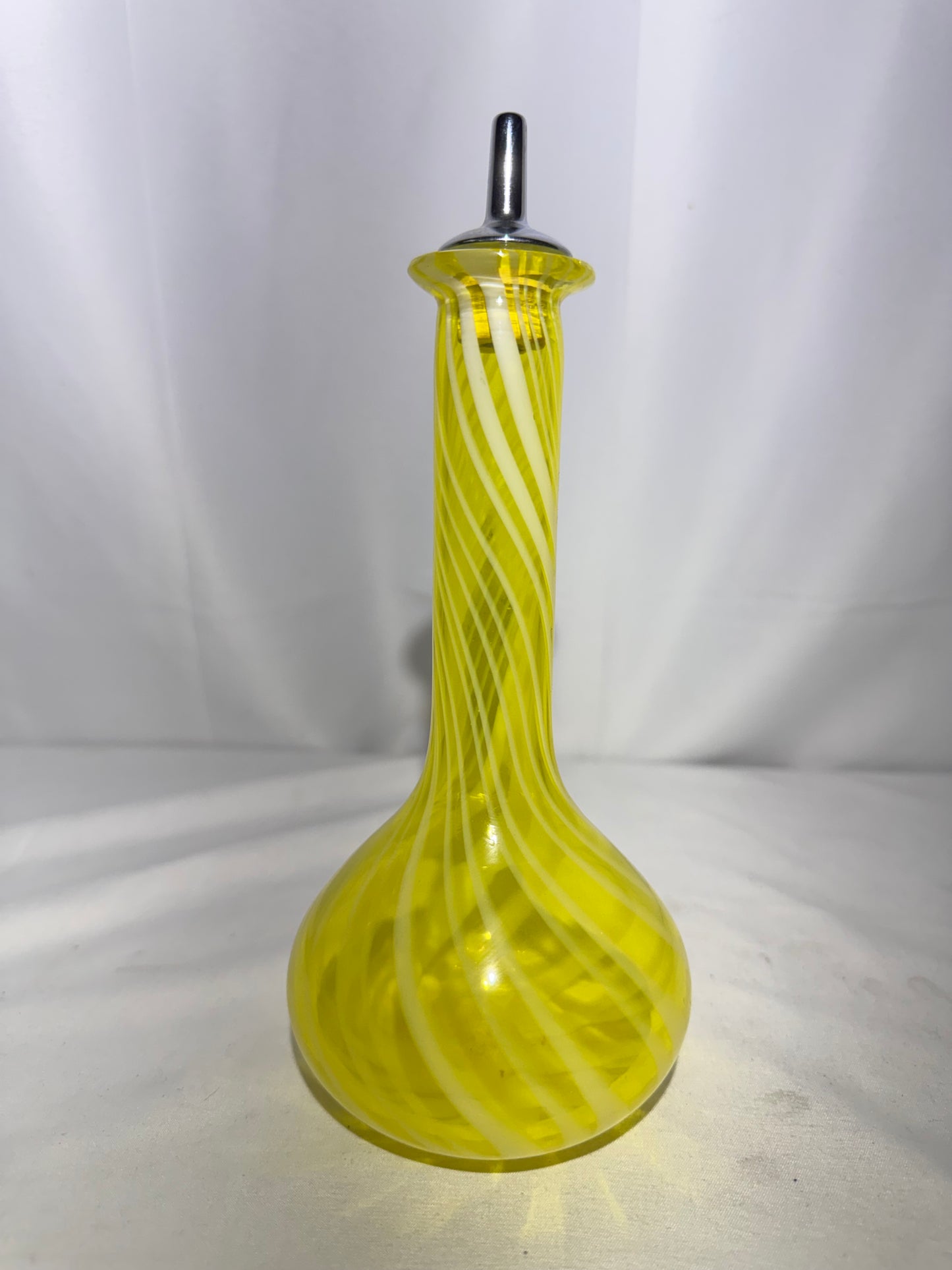 Collectible Victorian Yellow Opalescent Swirl Barber Bottle w/ Metal Stopper
