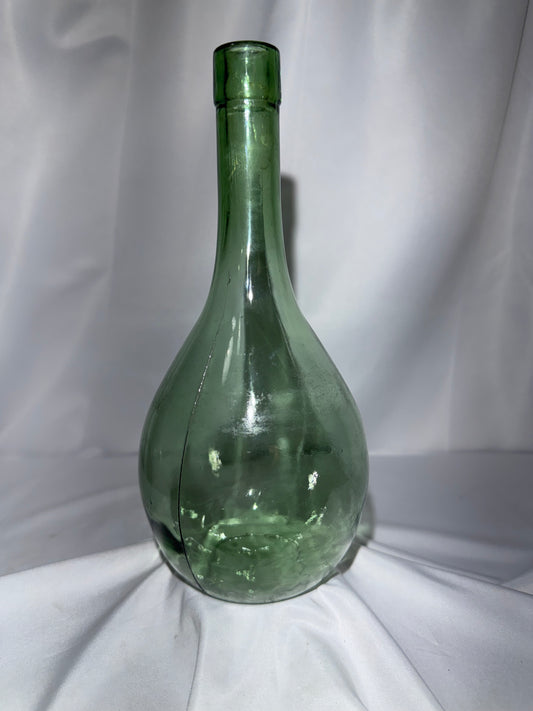 Vintage / Antique Blown Glass Witch Ball or Onion/Carboy Wine Bottle – Handblown Green Glass