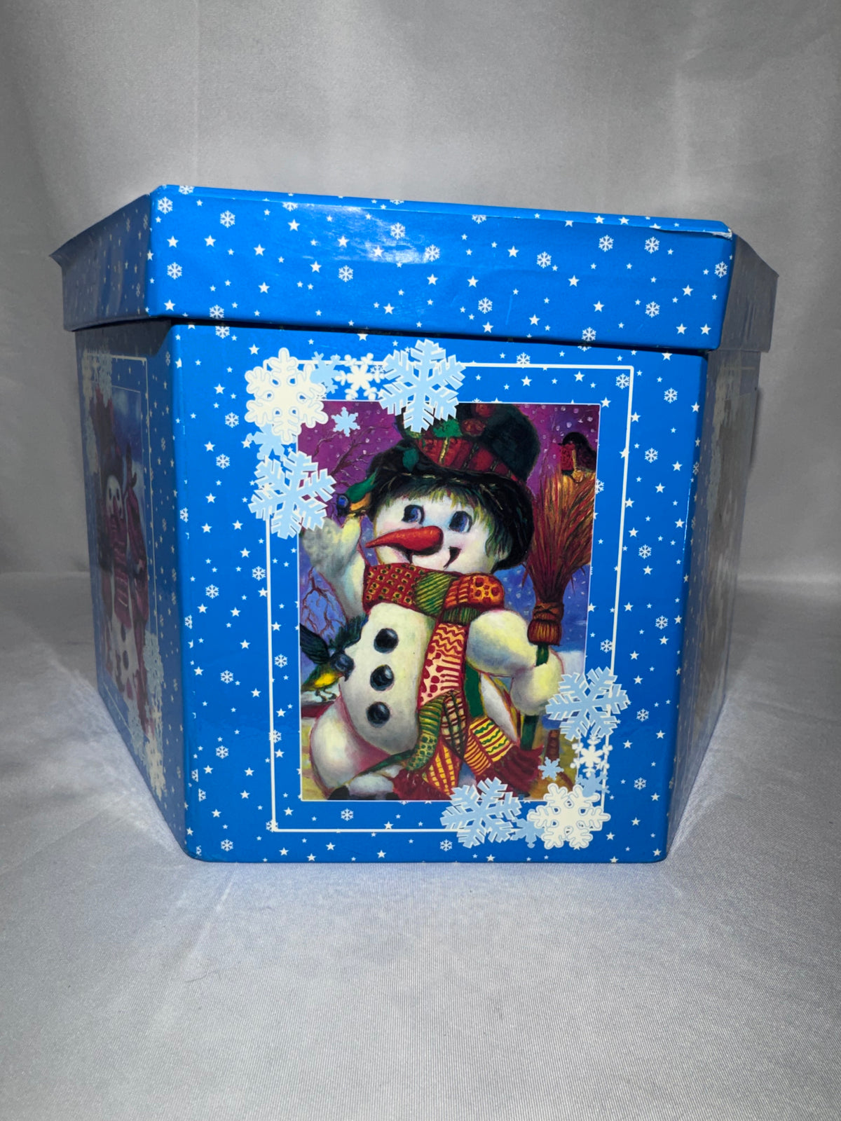 Vintage Frosty Snowman Christmas Ornaments Set of 12 Paper Mache Red Bows w/ Box