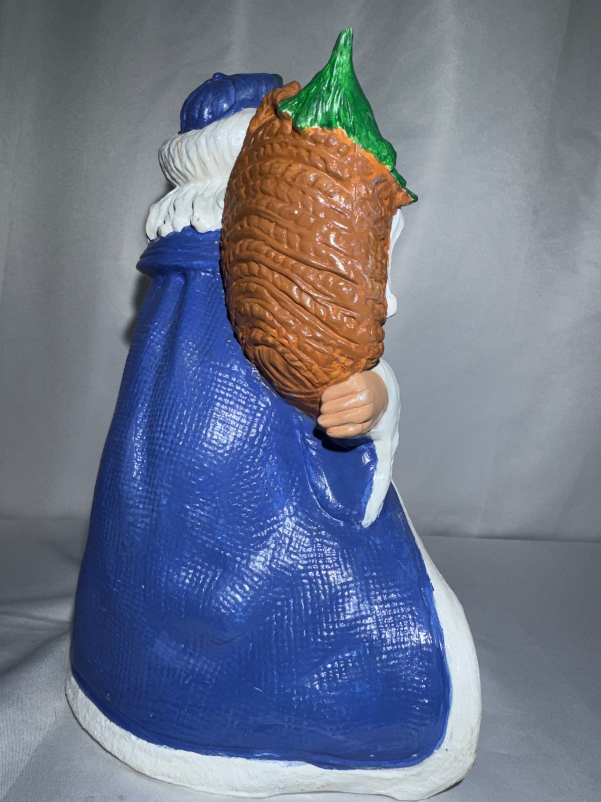 Old World Santa Claus Figurine 10.5” Hand Painted Ceramic Blue White Robe Lantern