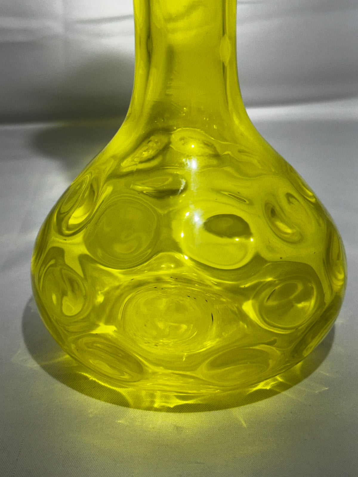 Vintage Yellow Glass Barber Bottle Thumbprint Pattern 7.5”