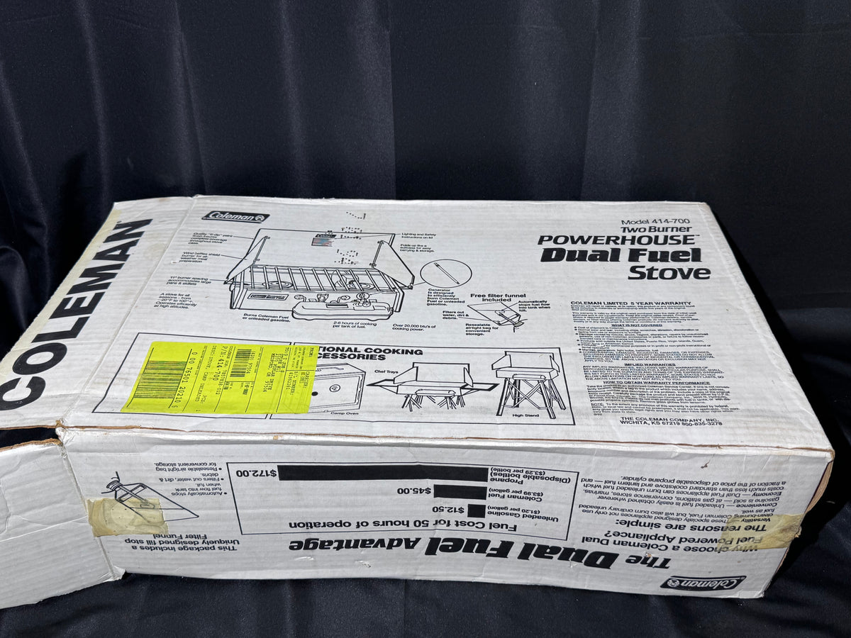 Vintage Coleman 414-700 Powerhouse Dual Fuel 2-Burner Camp Stove – Original Box – May 1994