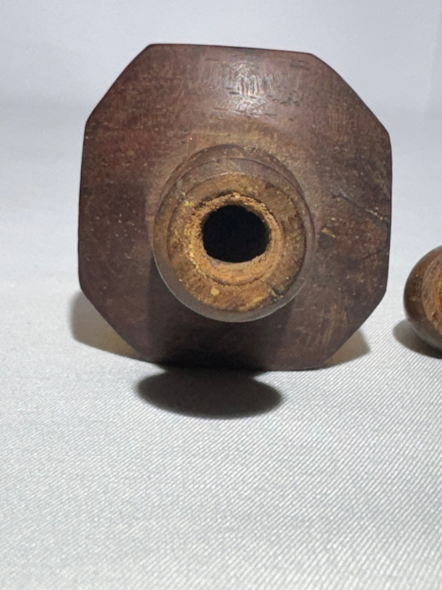 Antique Chinese Bovine Bone & Wood Snuff Bottle – Eight-Sided Hand-Painted Scrimshaw Erotic Scene