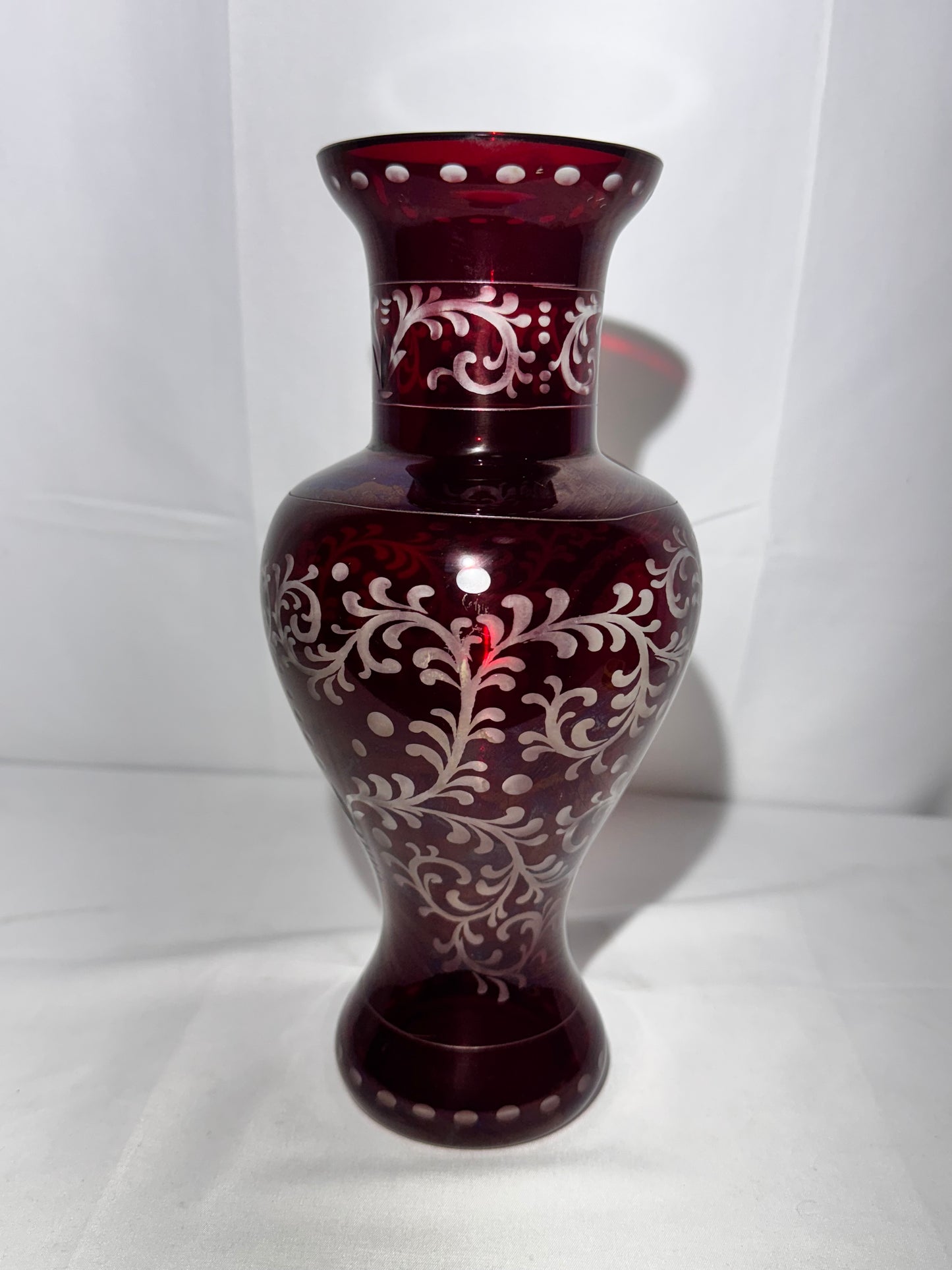 Vintage Egermann Czech Bohemian Ruby Red Cut to Clear Crystal Vase – Hand Cut Art Glass 10