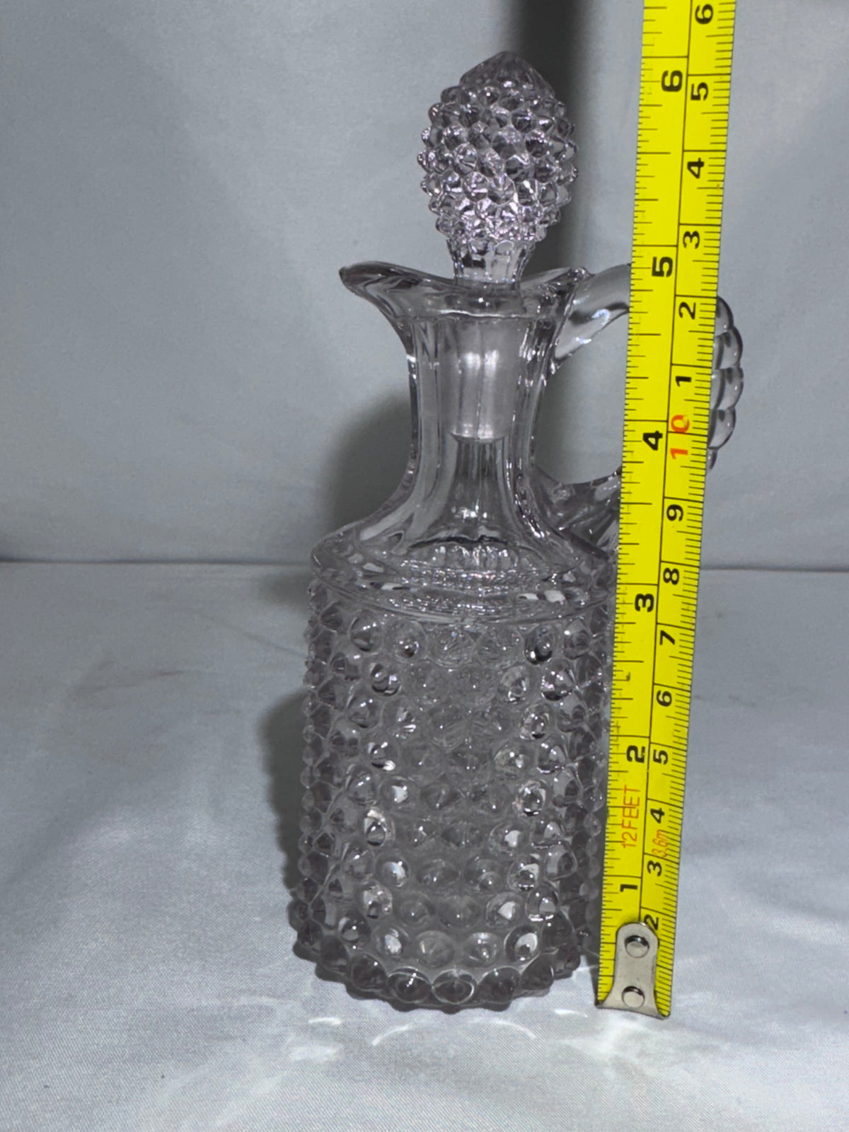 Antique EAPG Pointed Hobnail Dewdrop Glass Oil Vinegar Cruet with Stopper 6”