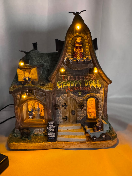 Lemax Spooky Town Creepy Doll Shop – SKU #65071 – Retired Halloween Village Building