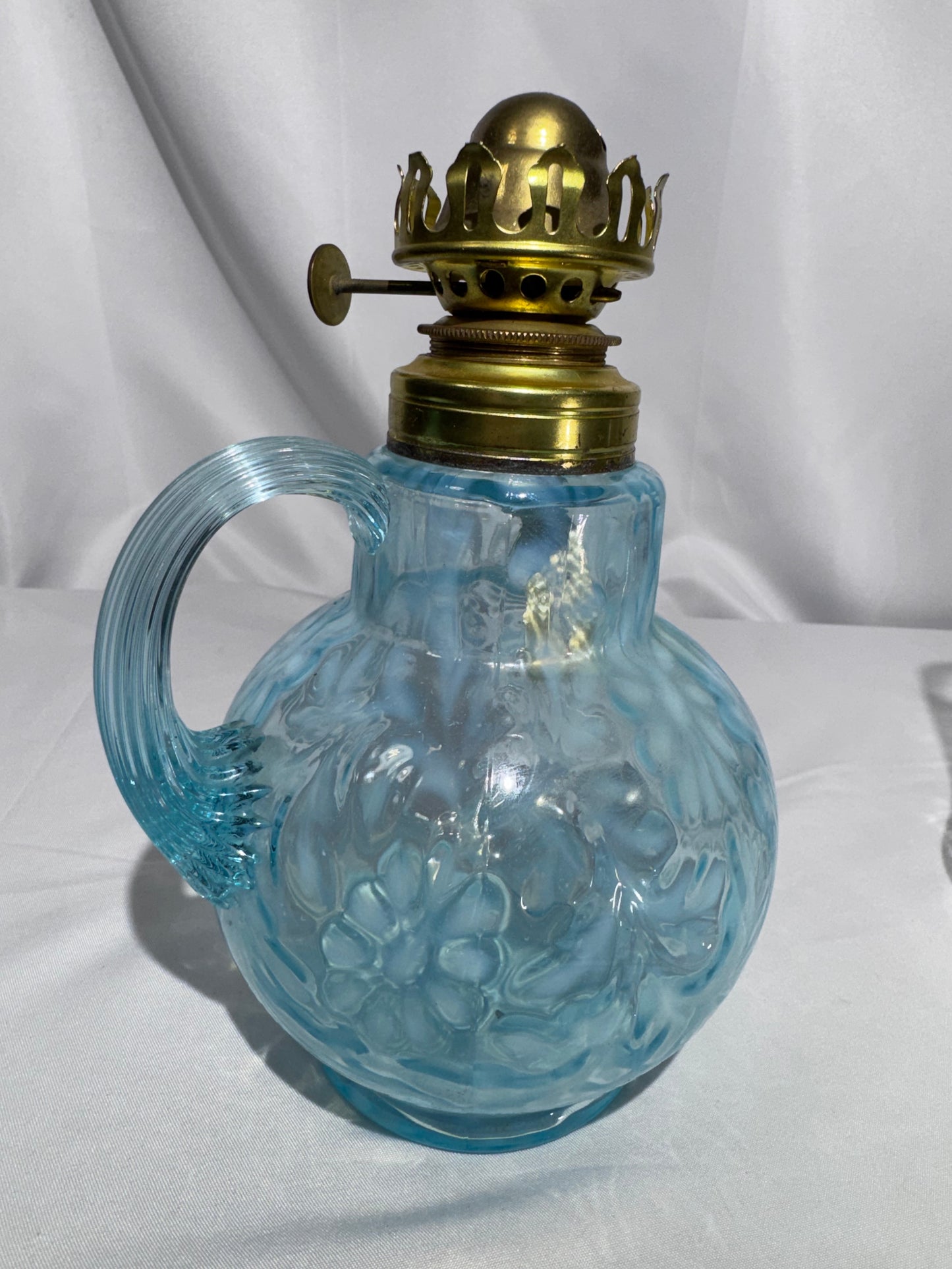 Antique “Daisy & Fern” Kerosene Finger Lamp – Sapphire Blue – 13”