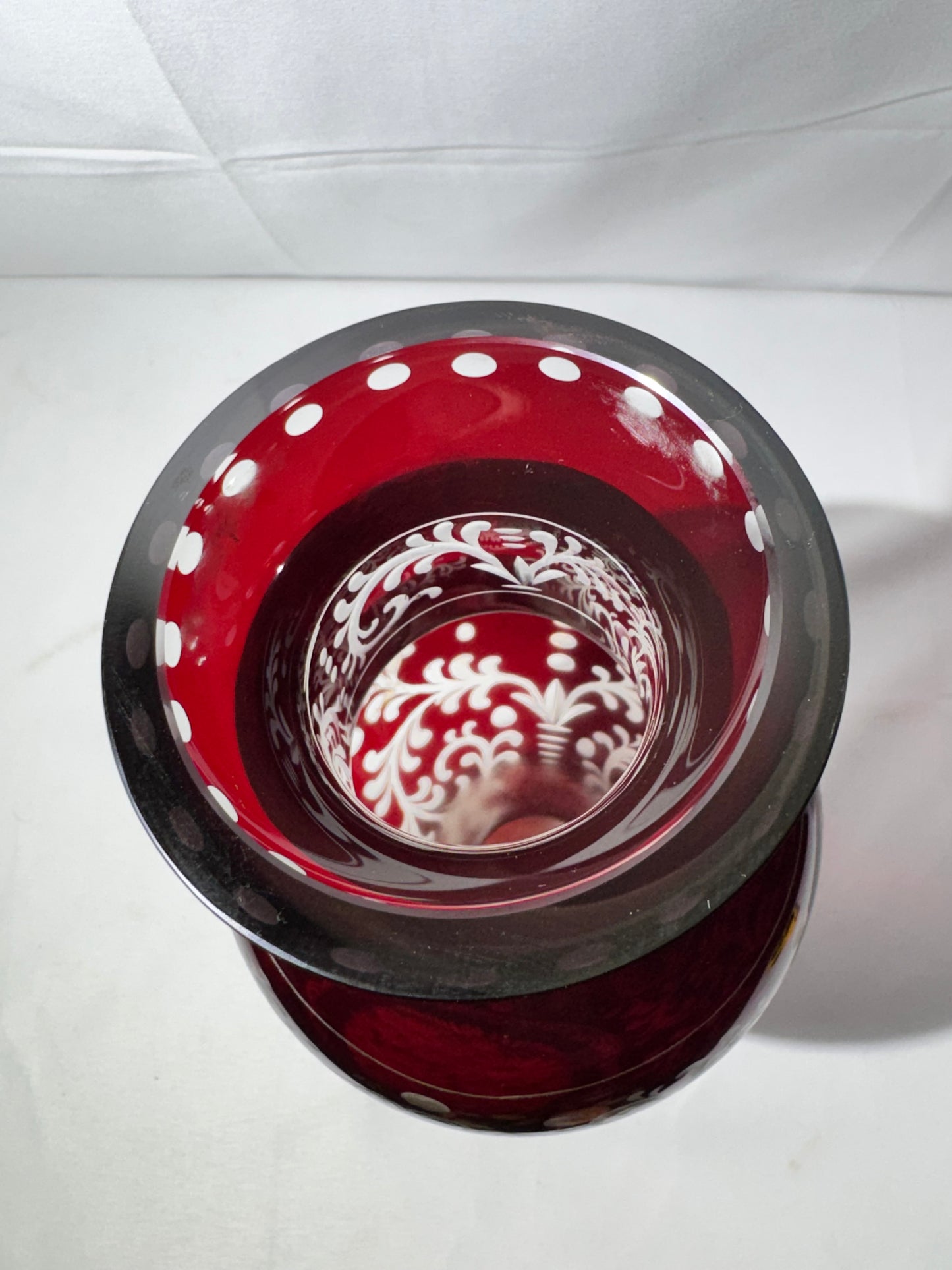 Vintage Egermann Czech Bohemian Ruby Red Cut to Clear Crystal Vase – Hand Cut Art Glass 10