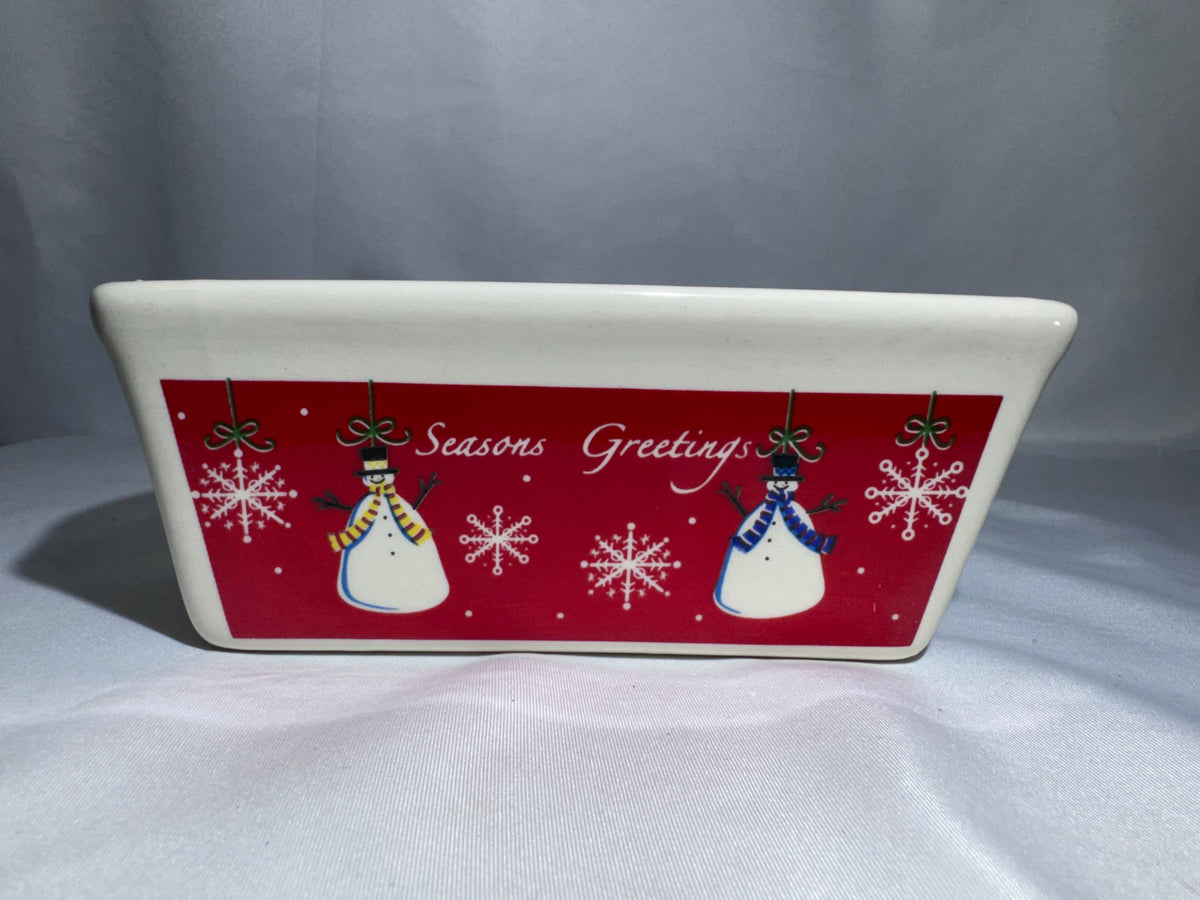 Century Seasons Greetings Christmas Snowman Ceramic Mini Loaf Baking Pan Holiday