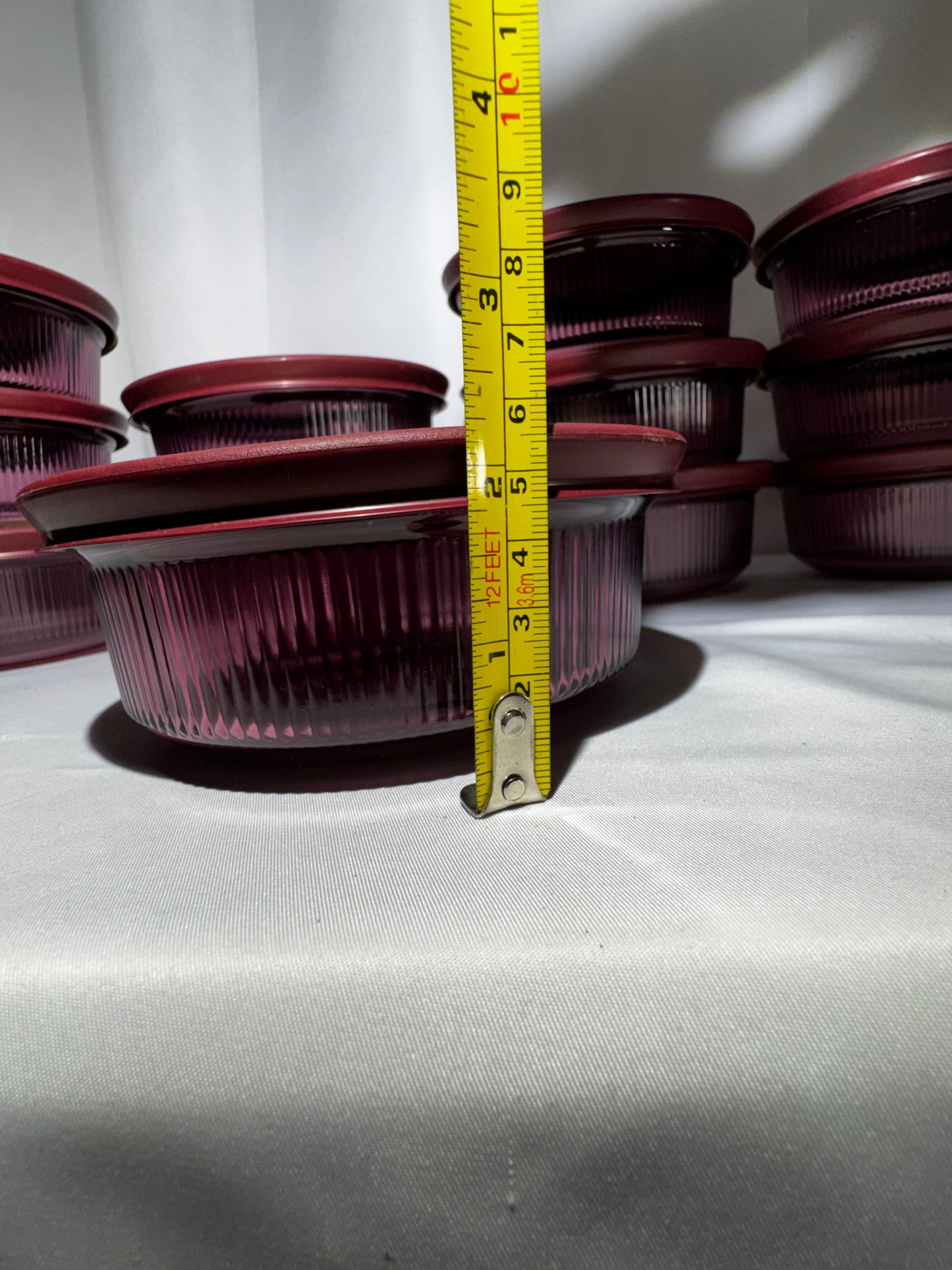 Set of 12 CorningWare Cranberry Visions 15 Oz Mini Casserole Dishes w/ Lids USA Box