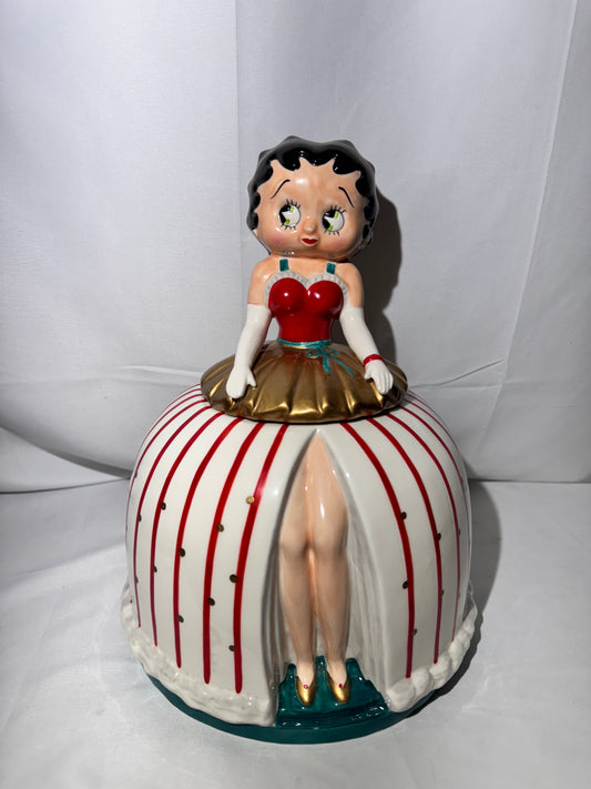 Betty Boop Cookie Jar by Vandor 1999 – Princess Dress Red Stripes Gold Polka Dots – 12” Tall