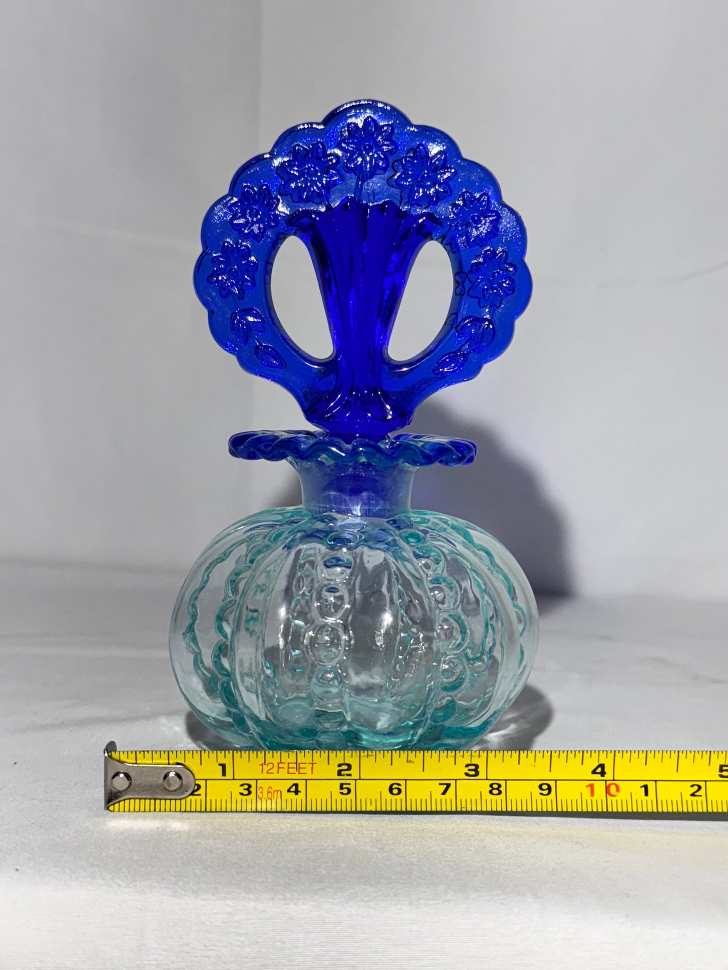 Fenton Art Glass Blue & Aqua Perfume Bottle – 6 Inches – Vintage