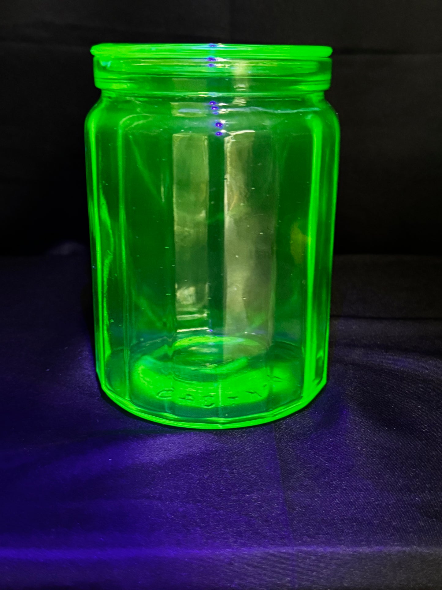 Vintage Hazel Atlas Uranium Glass Canister Green Paneled Depression Glass UV Glow 6-K-345