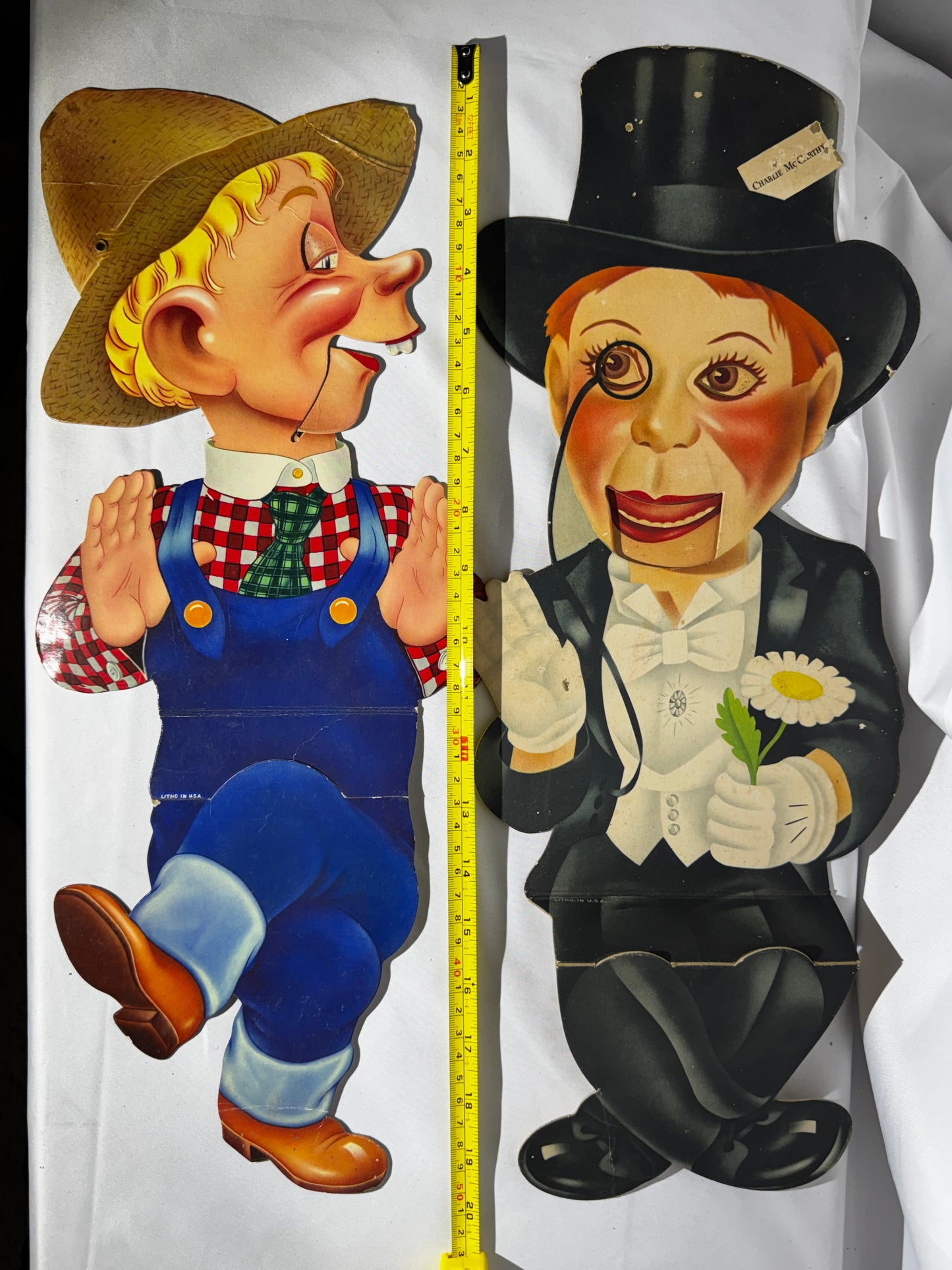 Vintage 1930s Charlie McCarthy & Mortimer Snerd Die Cut Cardboard Advertising Figures 21”
