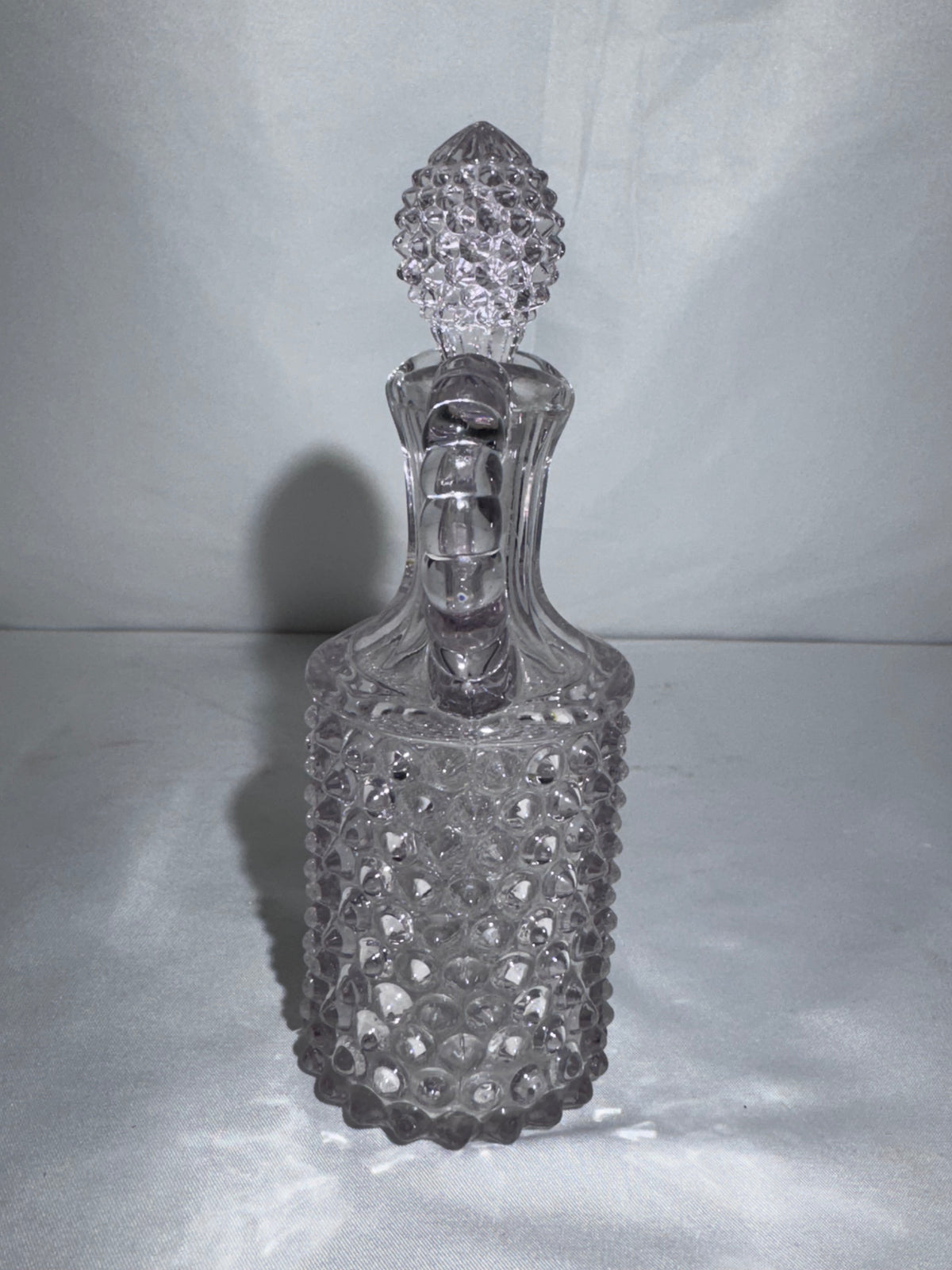 Antique EAPG Pointed Hobnail Dewdrop Glass Oil Vinegar Cruet with Stopper 6”
