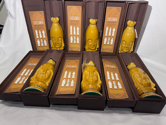 1969 Old Crow 10-Year-Old Bourbon Chessmen Ceramic Decanters – Set of 6 Gold Pawns