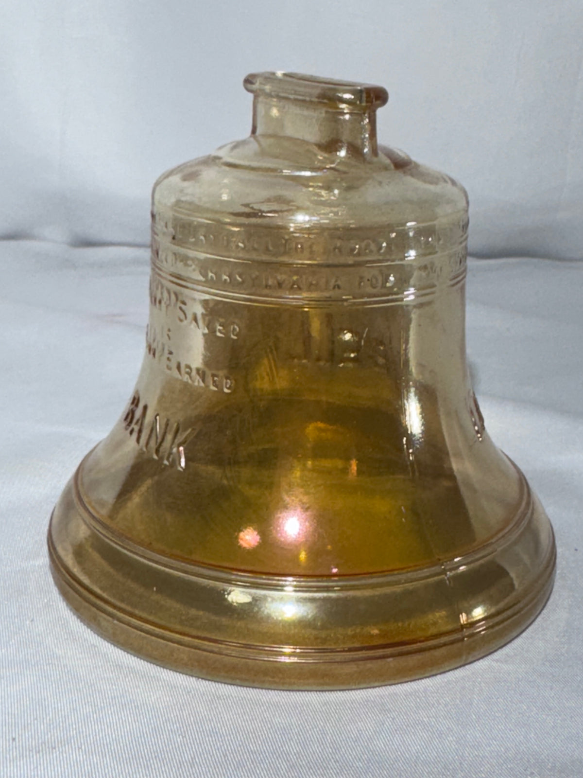 Vintage Marigold Carnival Glass Liberty Bell Bank – 1976 Bicentennial Era