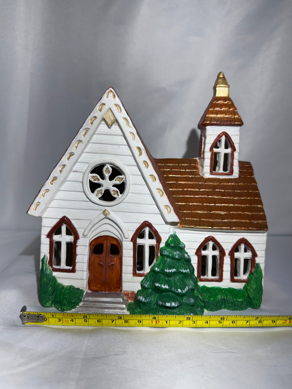 Vintage Style Hand Painted Ceramic Lighted Christmas Village Church S. Weldon 2015