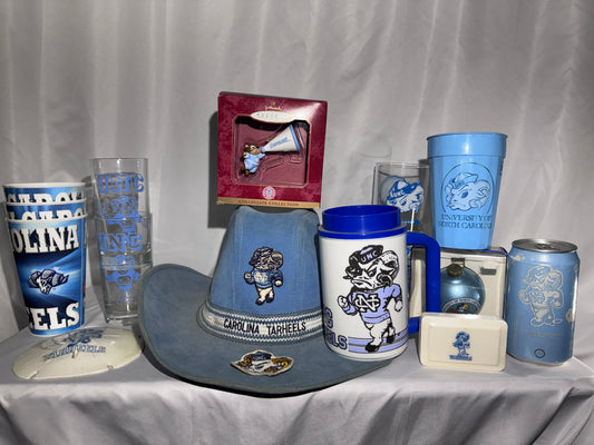 Vintage UNC North Carolina Tar Heels Memorabilia Lot Cups Glasses Hat Mug Ornament