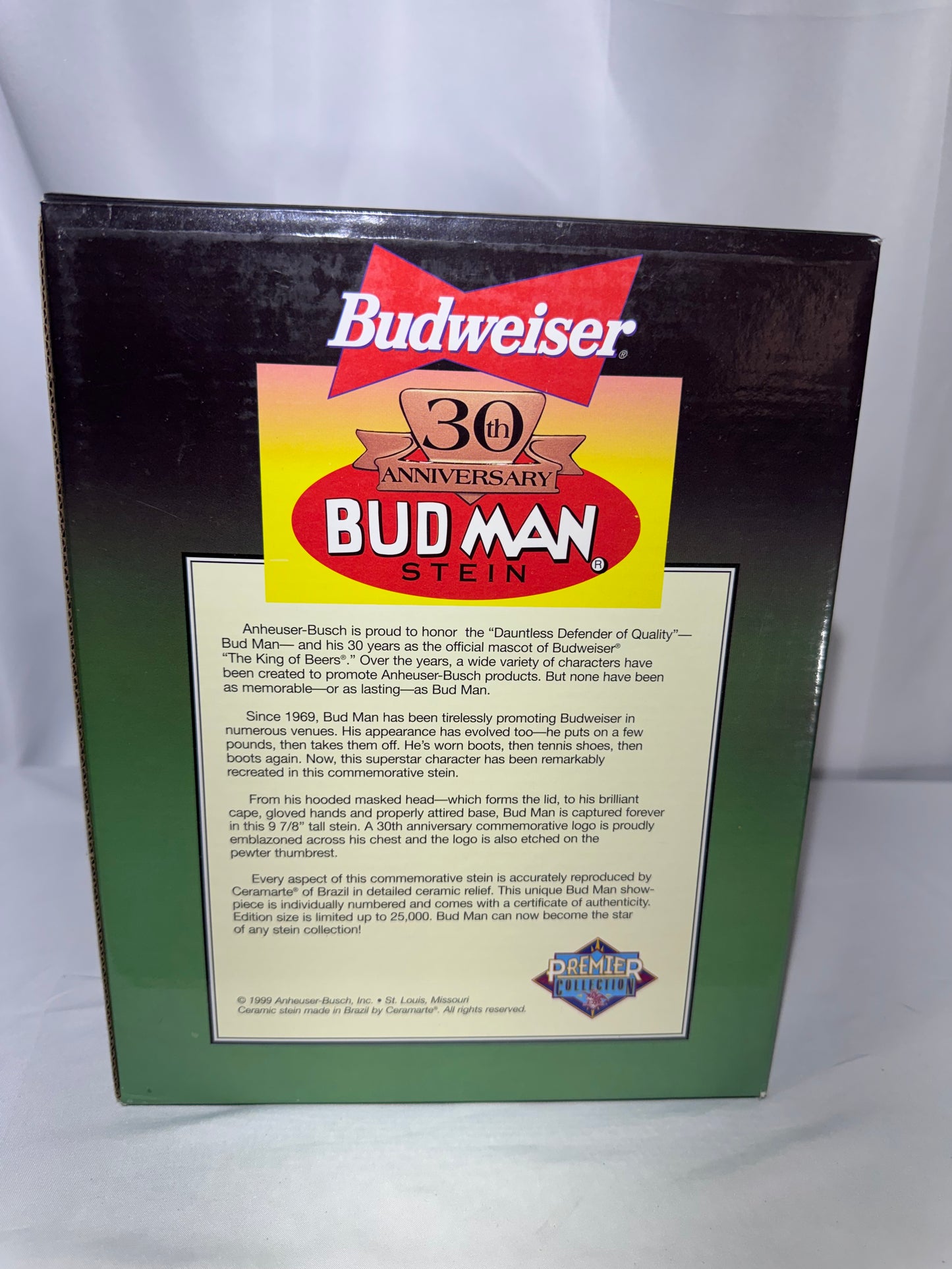 1999 Budweiser Bud Man 30th Anniversary Stein CS401 – 1999 – Original Box
