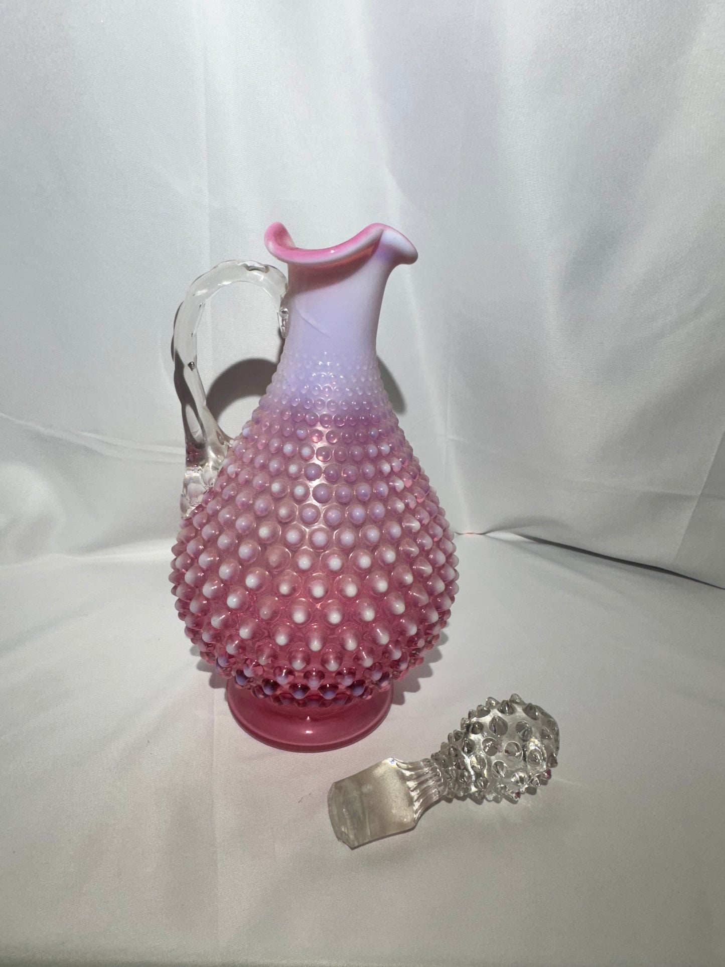 Vintage Fenton Cranberry Hobnail Glass Wine Decanter with Stopper – Approx. 13” Tall